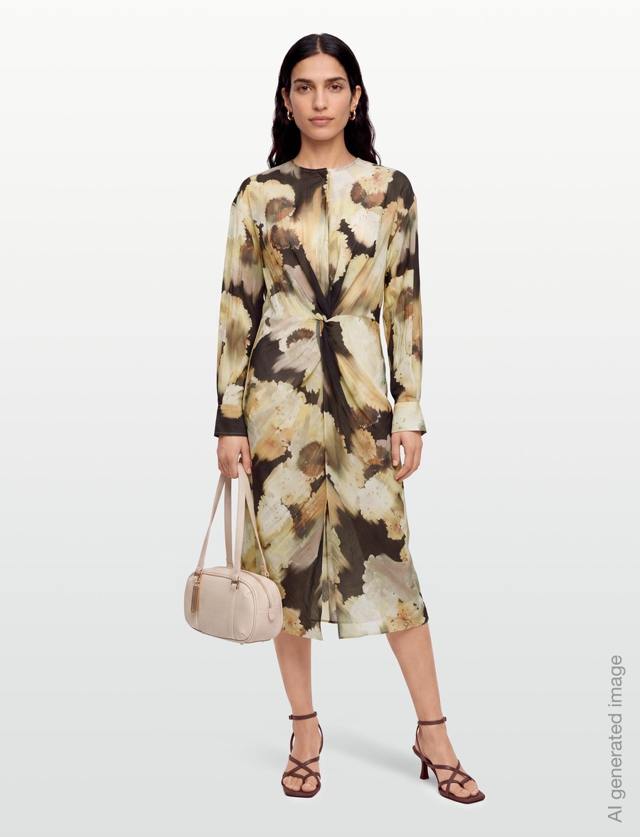 RODEBJER - RODEBJER CECILIE LONG BLURRY FLOWER - midikleider - blurry flower brown - 0