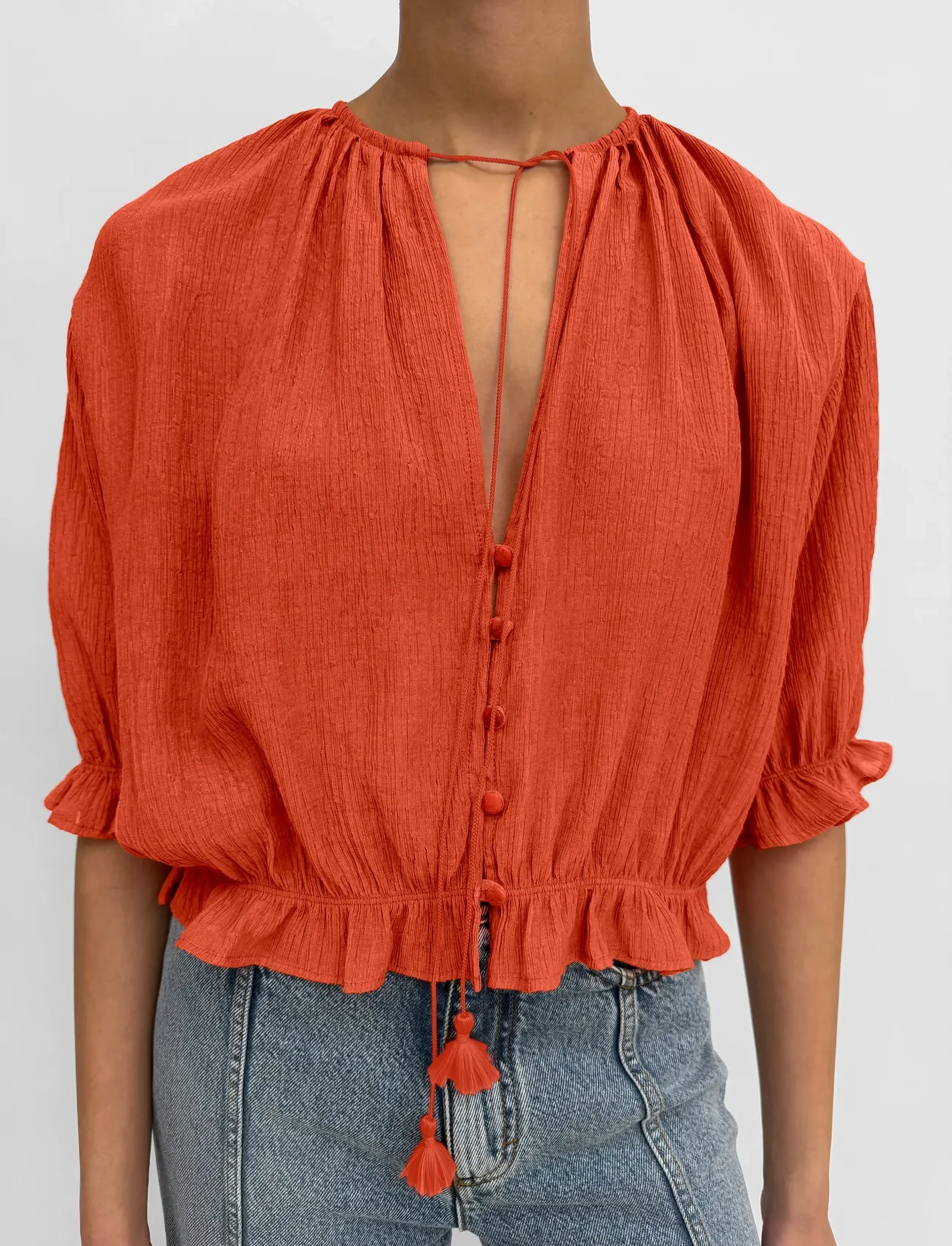 RODEBJER Rodebjer Perla Plisse, M, Coral, Bluser > Kortærmede, Dame