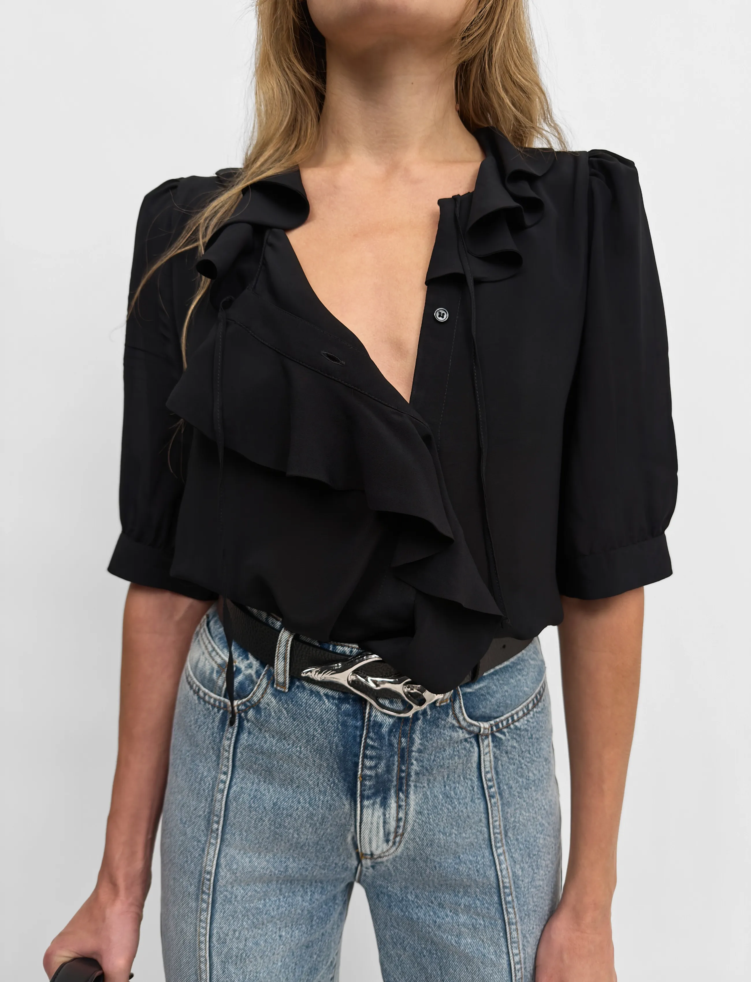 RODEBJER - Rodebjer Xilla Fluid Solid - kurzärmelige blusen - black - 4