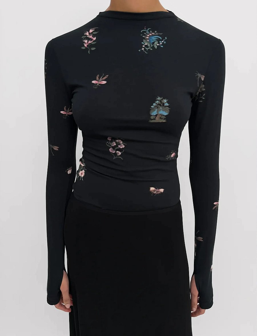RODEBJER - RODEBJER KARLAI DUCHESS - pikkade varrukatega topid - black multi - 0