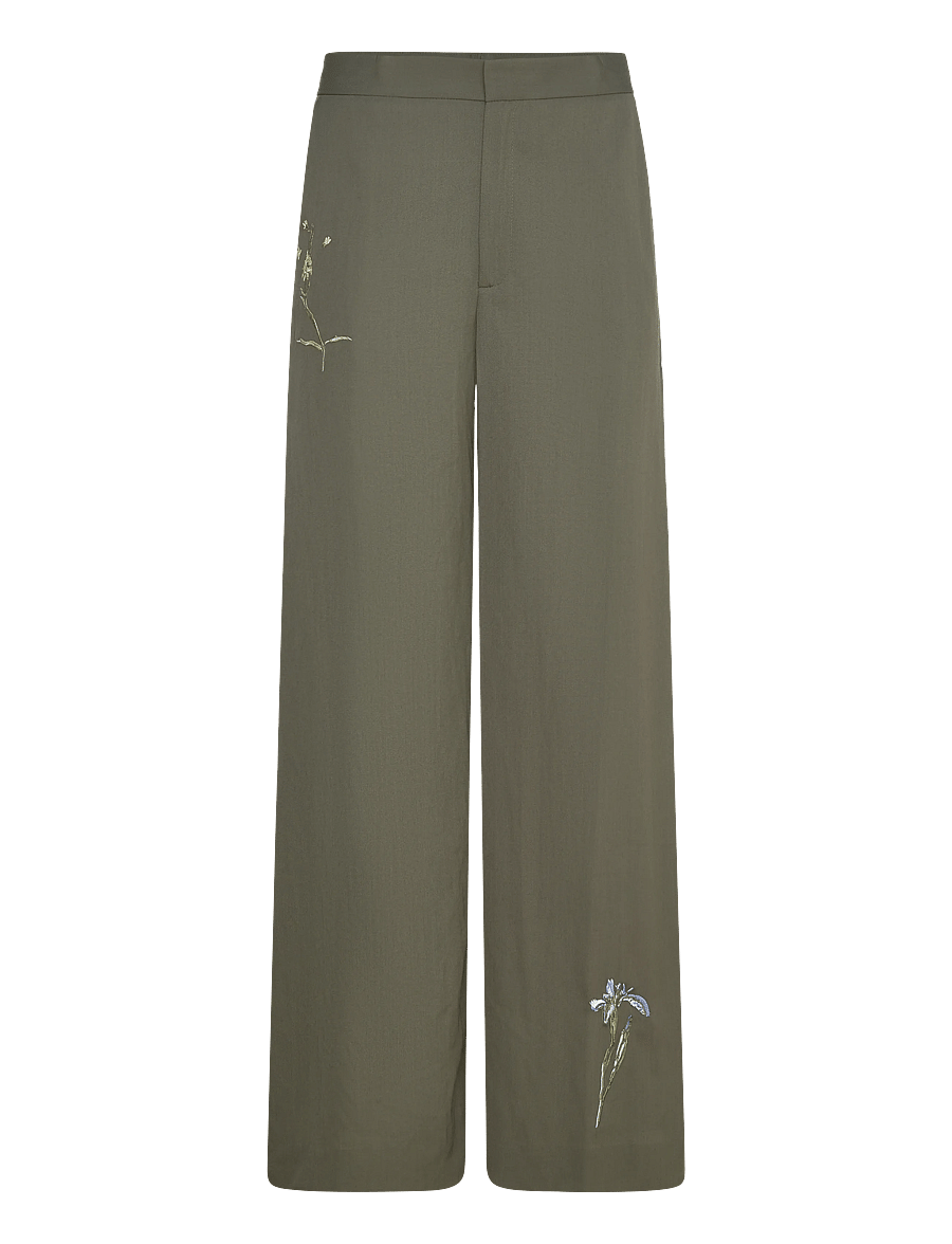 RODEBJER - Rodebjer Nora Embroidery - hosen mit weitem bein - dark moss - 0