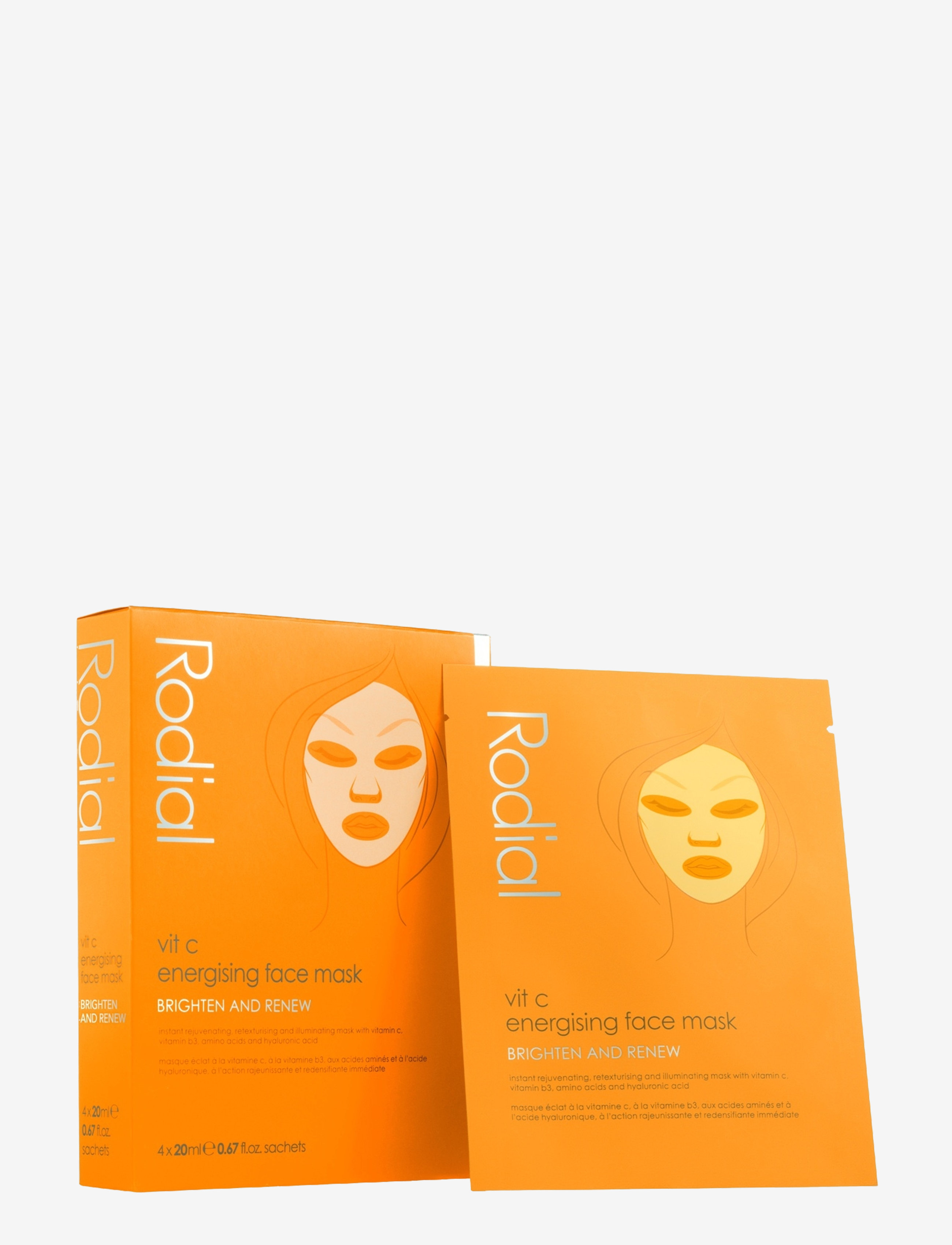 Rodial Vit C Energising Sheet Mask X4, Sheetmaske, Nude, Str: 4 pcs