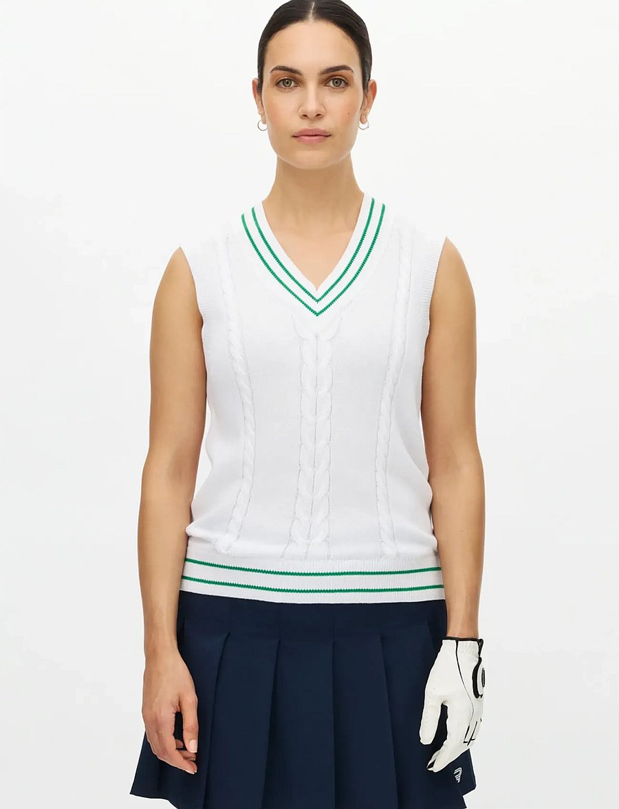 Röhnisch - Cotton cable vest - sweatshirts - white/green - 0
