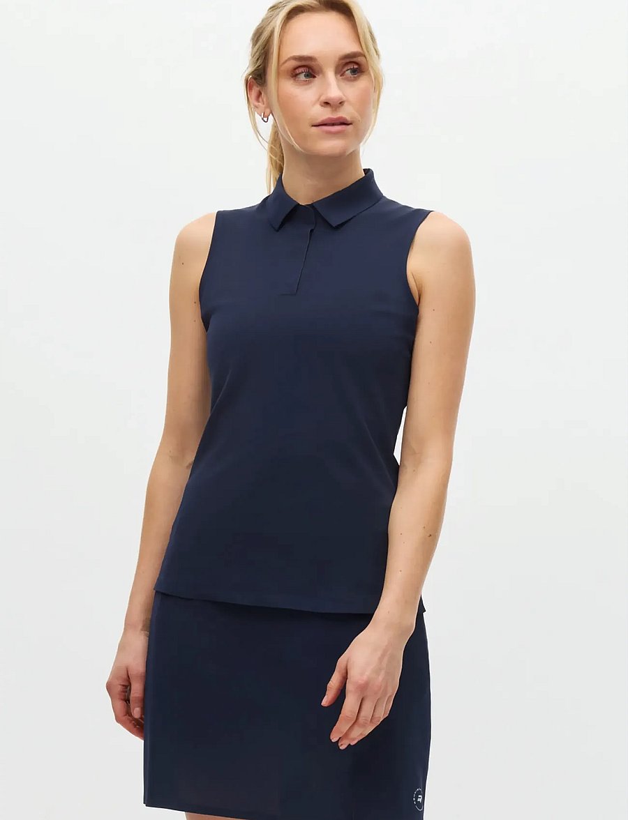 Röhnisch - Fluid tech sleeveless poloshirt - oberteile & t-shirts - navy - 0
