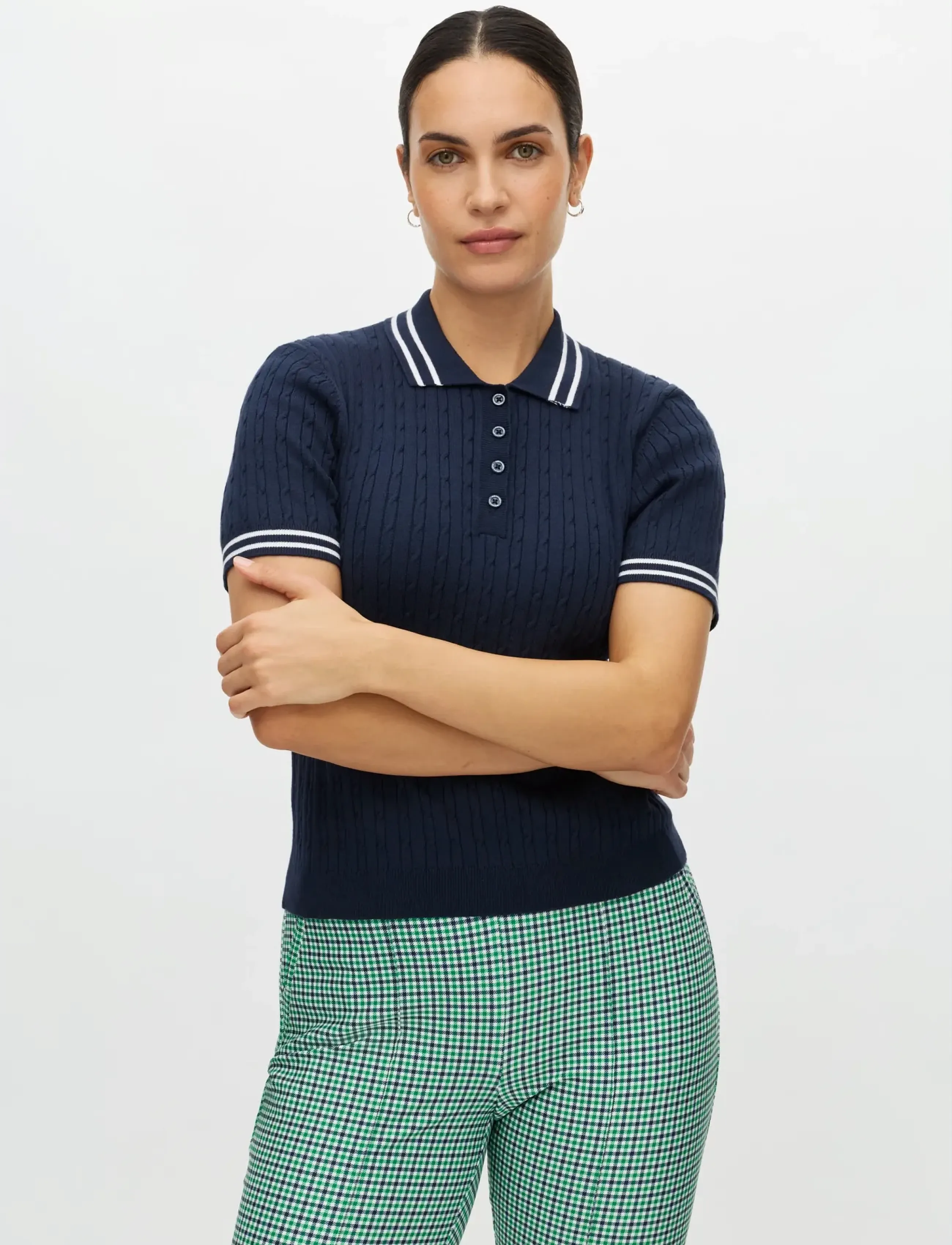 Röhnisch Classic Cable Poloshirt, Kvinder, Kabelstrikket Poloshirt, Navy, Str: S