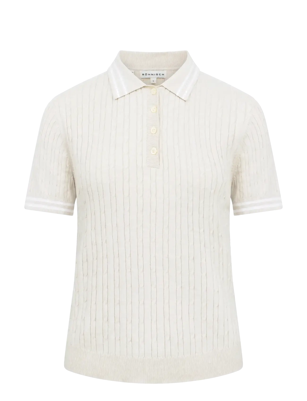 Röhnisch Classic cable poloshirt - Röhnisch - OATMEAL / cream