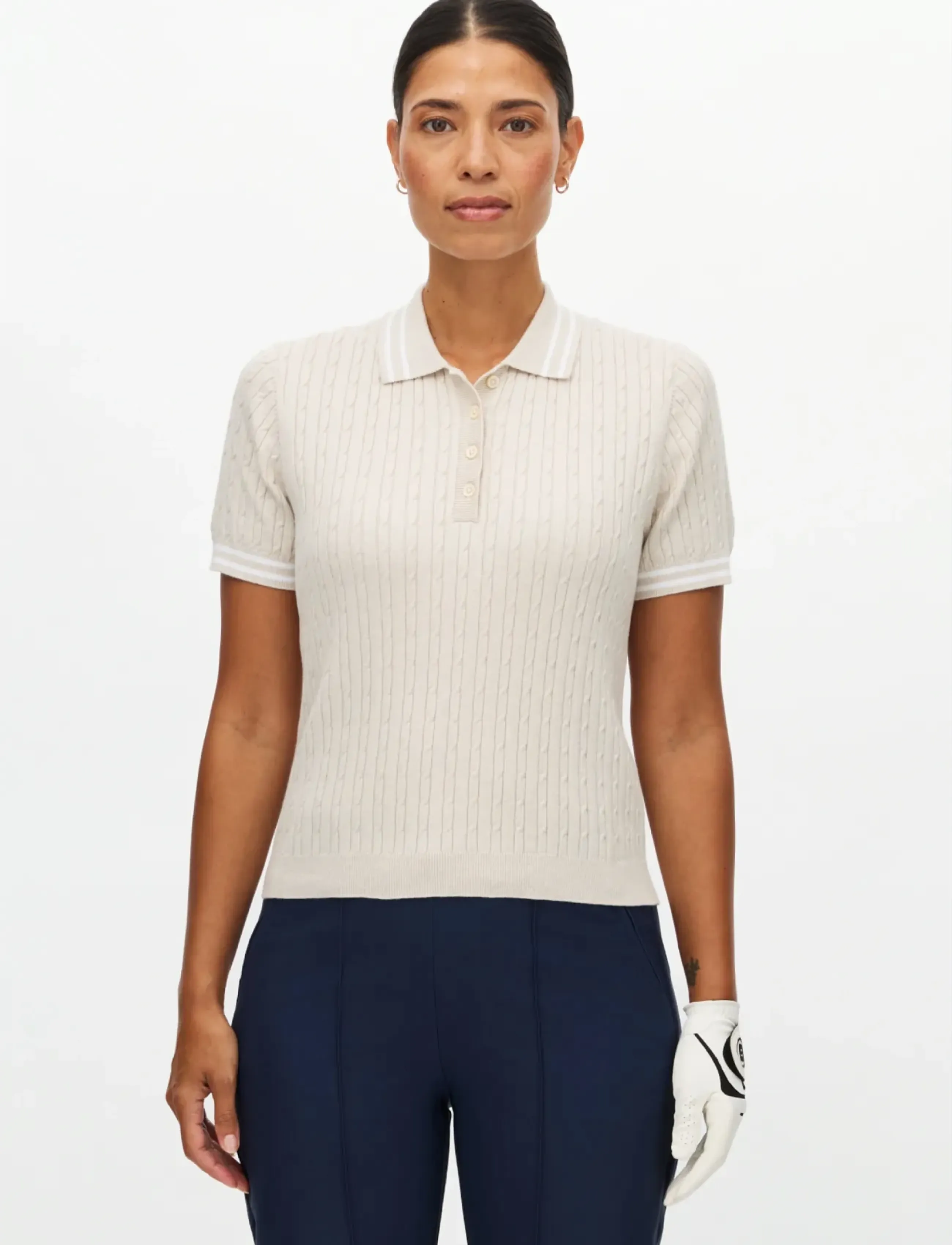 Röhnisch Classic Cable Poloshirt, XS, Sports Oberteile & T-shirts, Creme - Sport Polos, Frauen