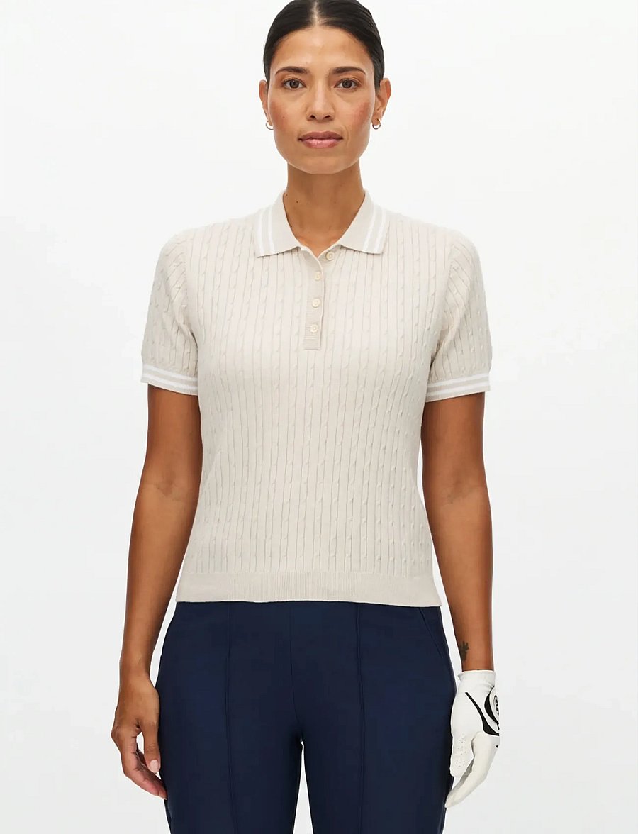 Röhnisch - Classic cable poloshirt - oberteile & t-shirts - oatmeal - 0