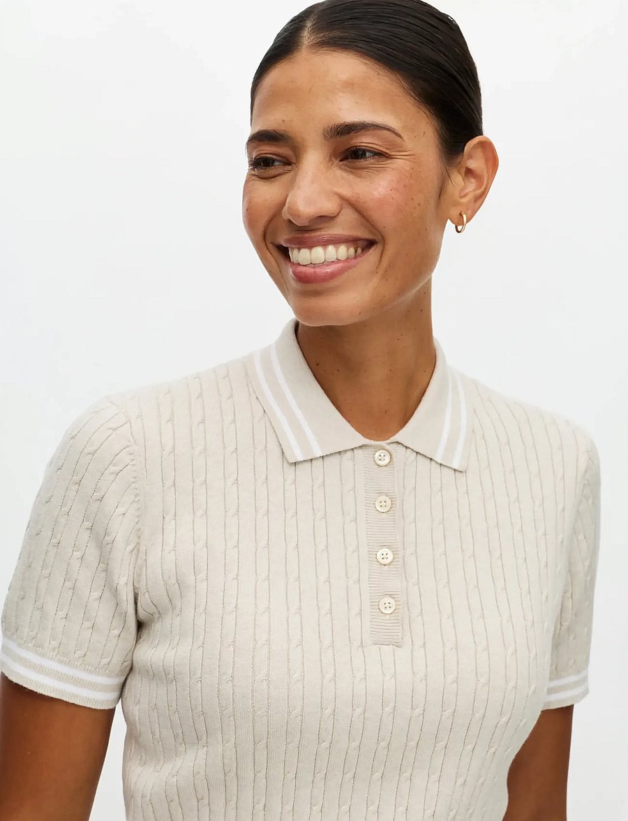 Röhnisch - Classic cable poloshirt - oberteile & t-shirts - oatmeal - 3
