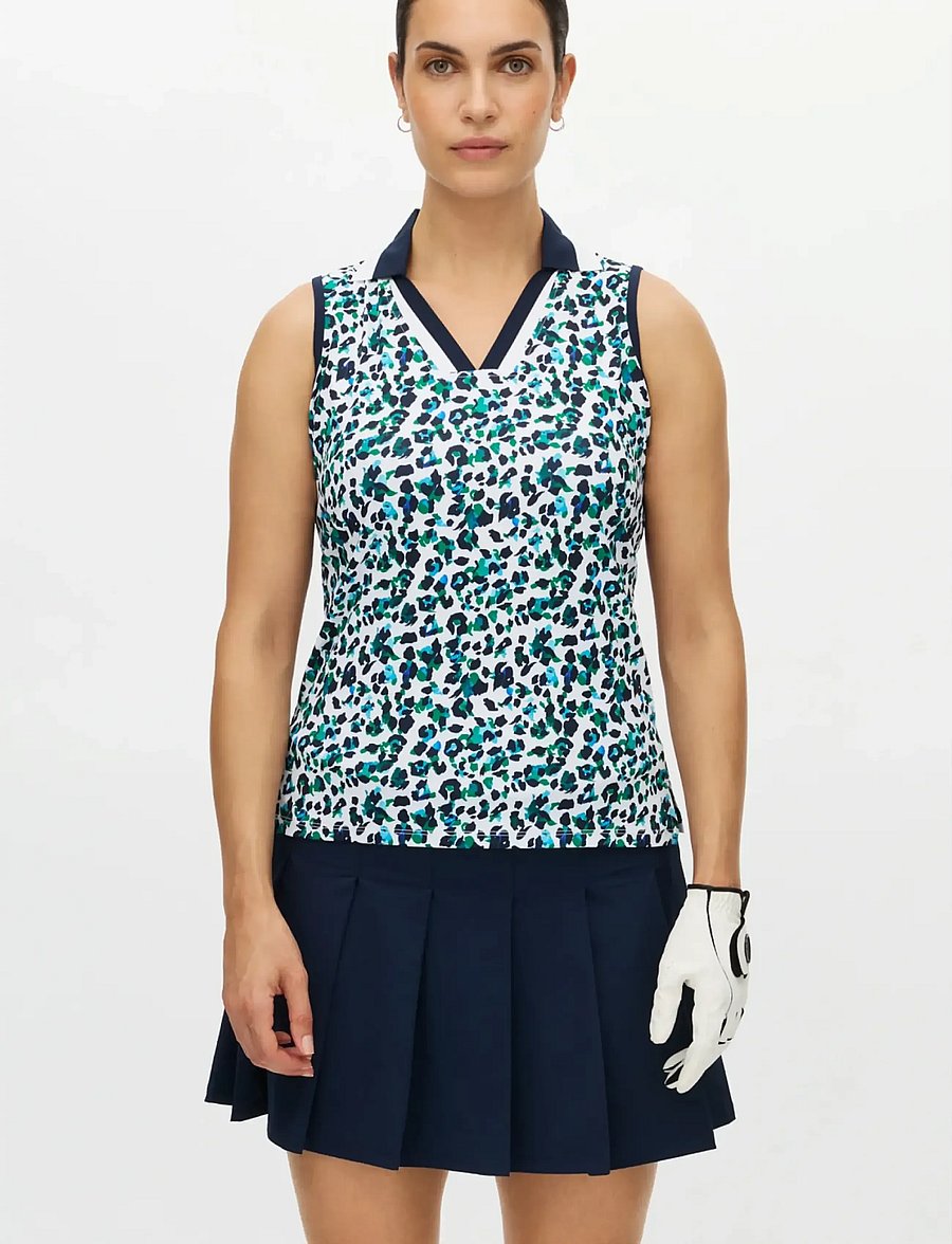Röhnisch - Essential sleeveless poloshirt - toppe & t-shirts - leo blue/green - 0