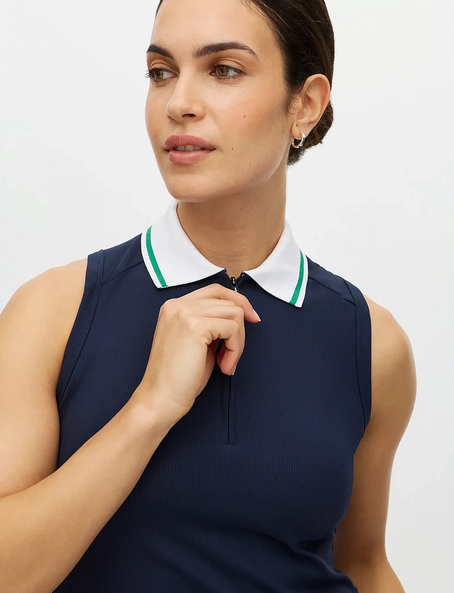 Röhnisch - Rib sleeveless poloshirt - oberteile & t-shirts - navy - 2