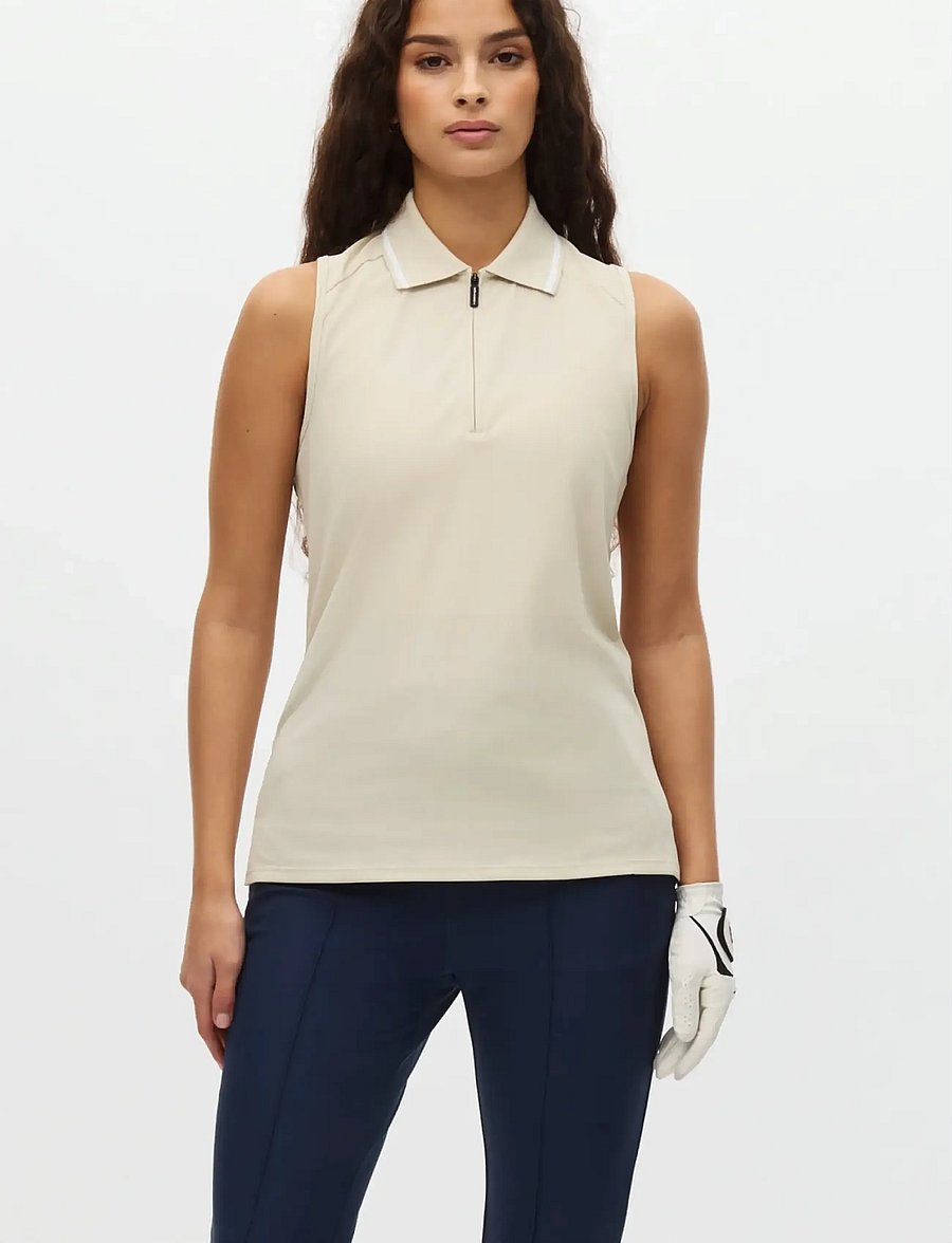 Röhnisch - Rib sleeveless poloshirt - oberteile & t-shirts - oatmeal - 0