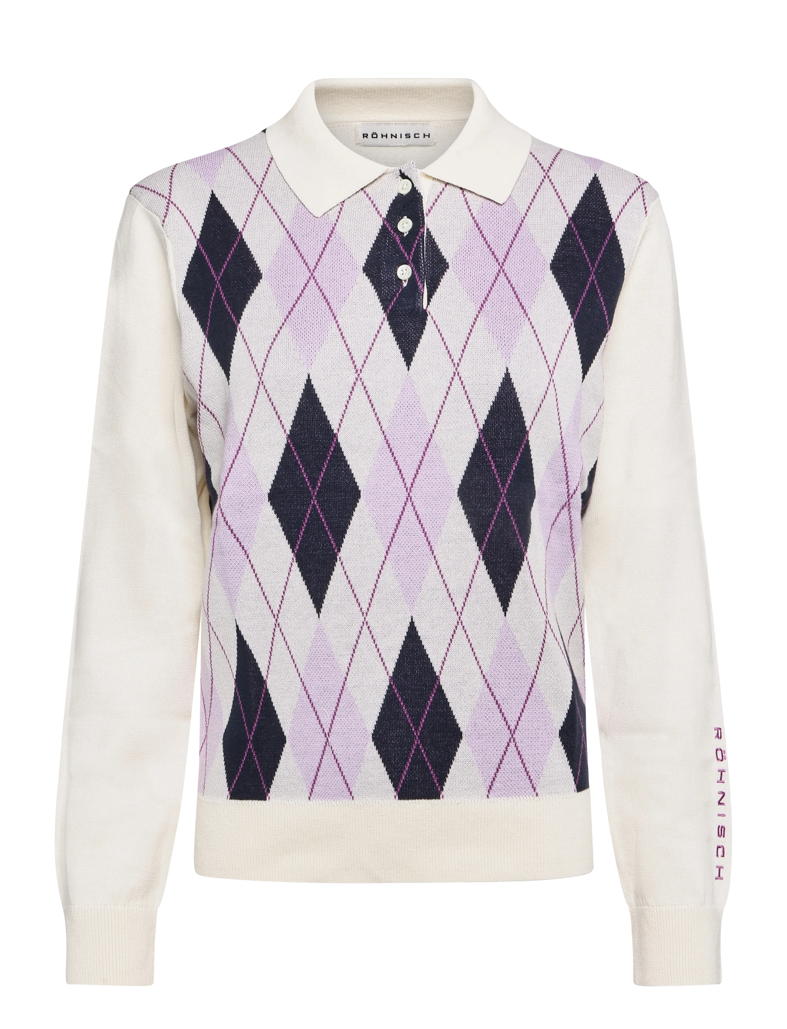 Röhnisch Heritage Knitted Poloshirt - Kleidung - ORCHID ARGYLE / cream