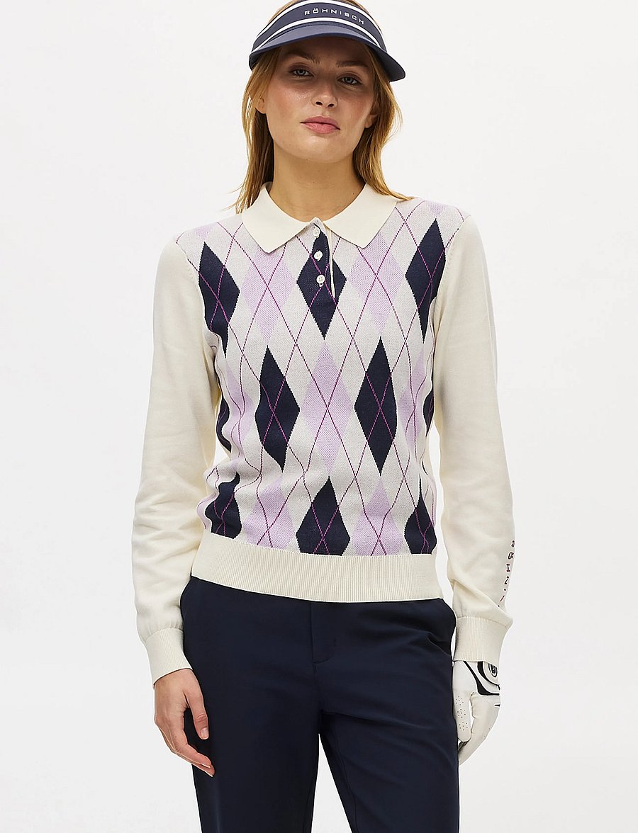 Röhnisch - Heritage Knitted Poloshirt - hemden - orchid argyle - 0