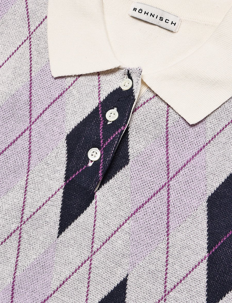 Röhnisch - Heritage Knitted Poloshirt - hemden - orchid argyle - 4