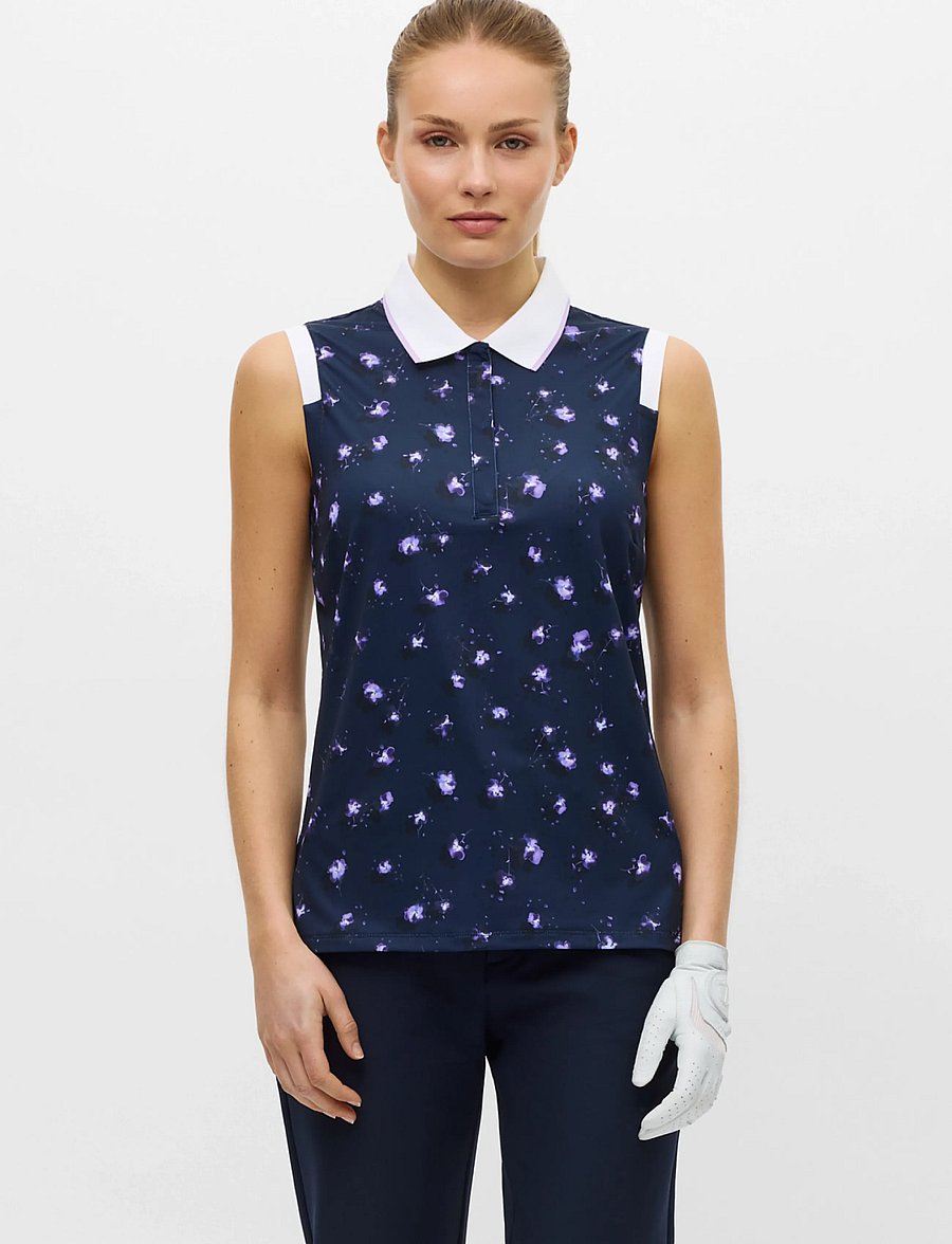 Röhnisch - Deni Sleeveless Poloshirt - toppar & t-shirts - purple mountain bloom - 0