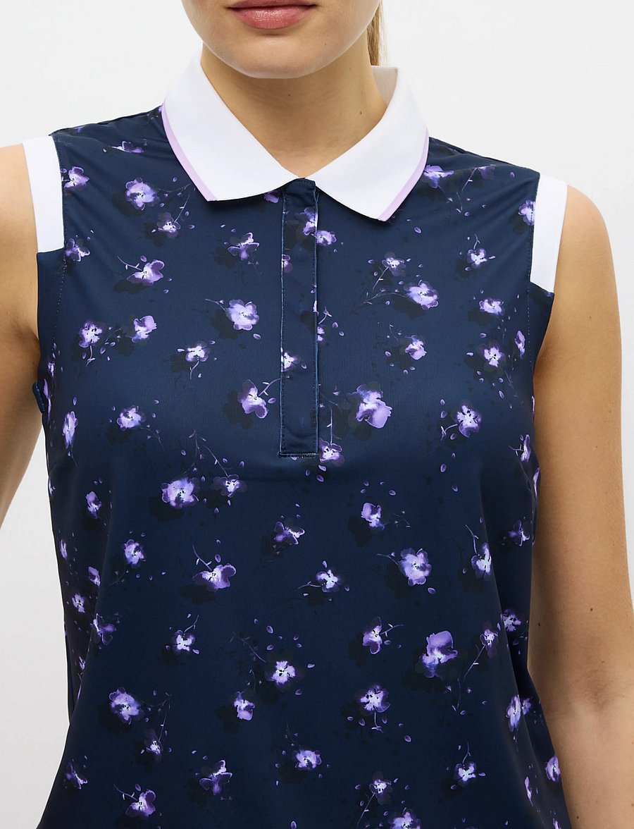 Röhnisch - Deni Sleeveless Poloshirt - toppar & t-shirts - purple mountain bloom - 2