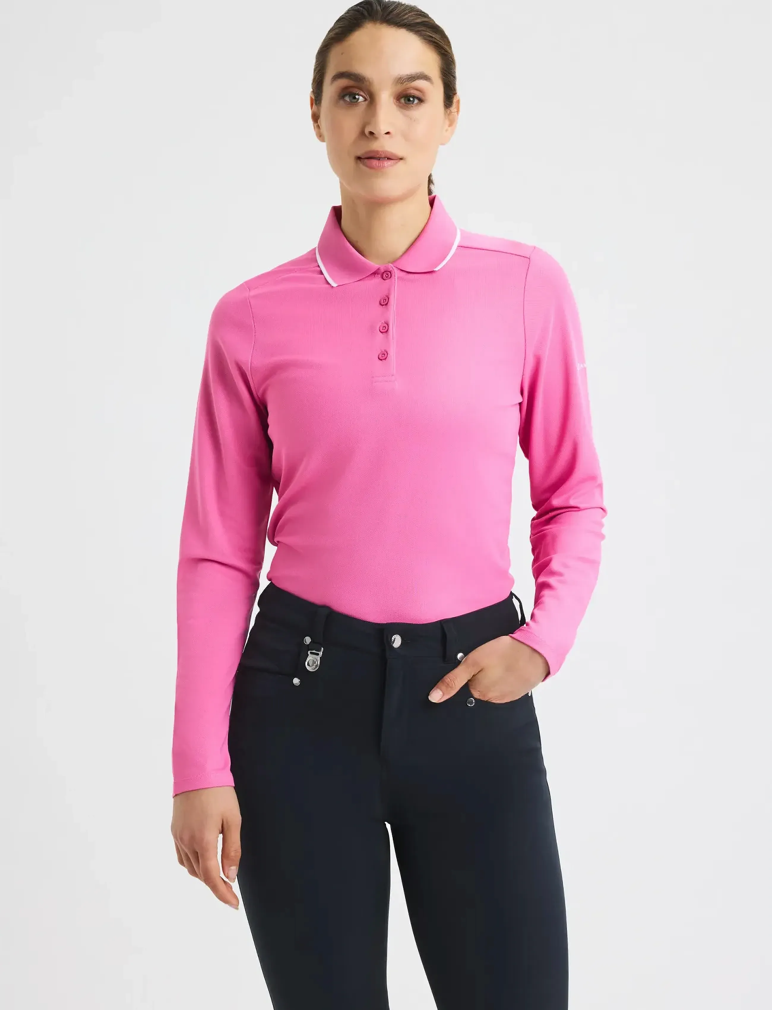 Röhnisch Miriam Long Sleeve Poloshirt, Langærmet Poloshirt, Pink, Str: S