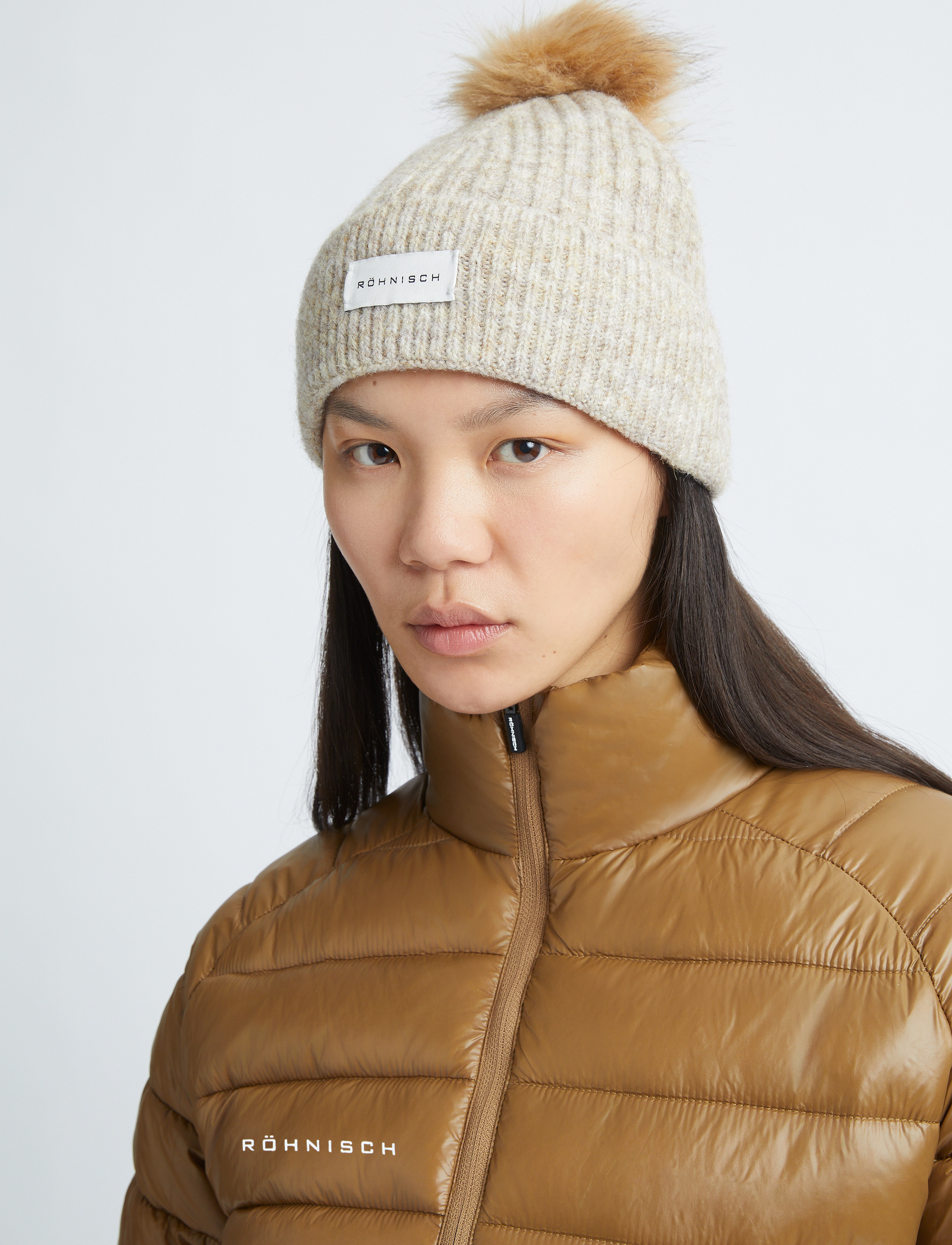 Röhnisch Pom Rib Beanie, One Size, Headwear, Beige - Beanies, Frauen
