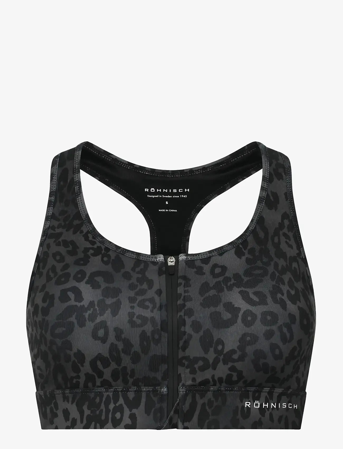 Röhnisch - Essential Zip Sportsbra - hög support - grey leo print - 1