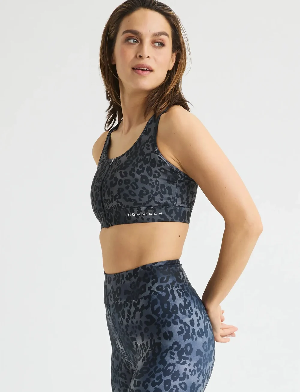 Röhnisch - Essential Zip Sportsbra - høj støtte - grey leo print - 0