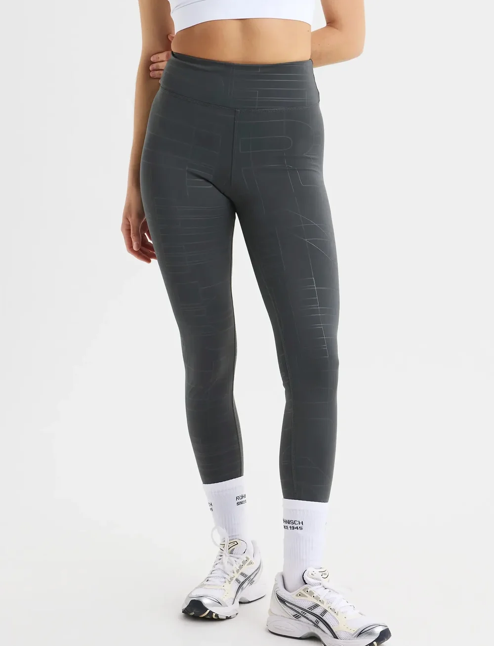 Röhnisch - Logo Effect High Waist Tights - trainingstights - grey emblem emboss - 0