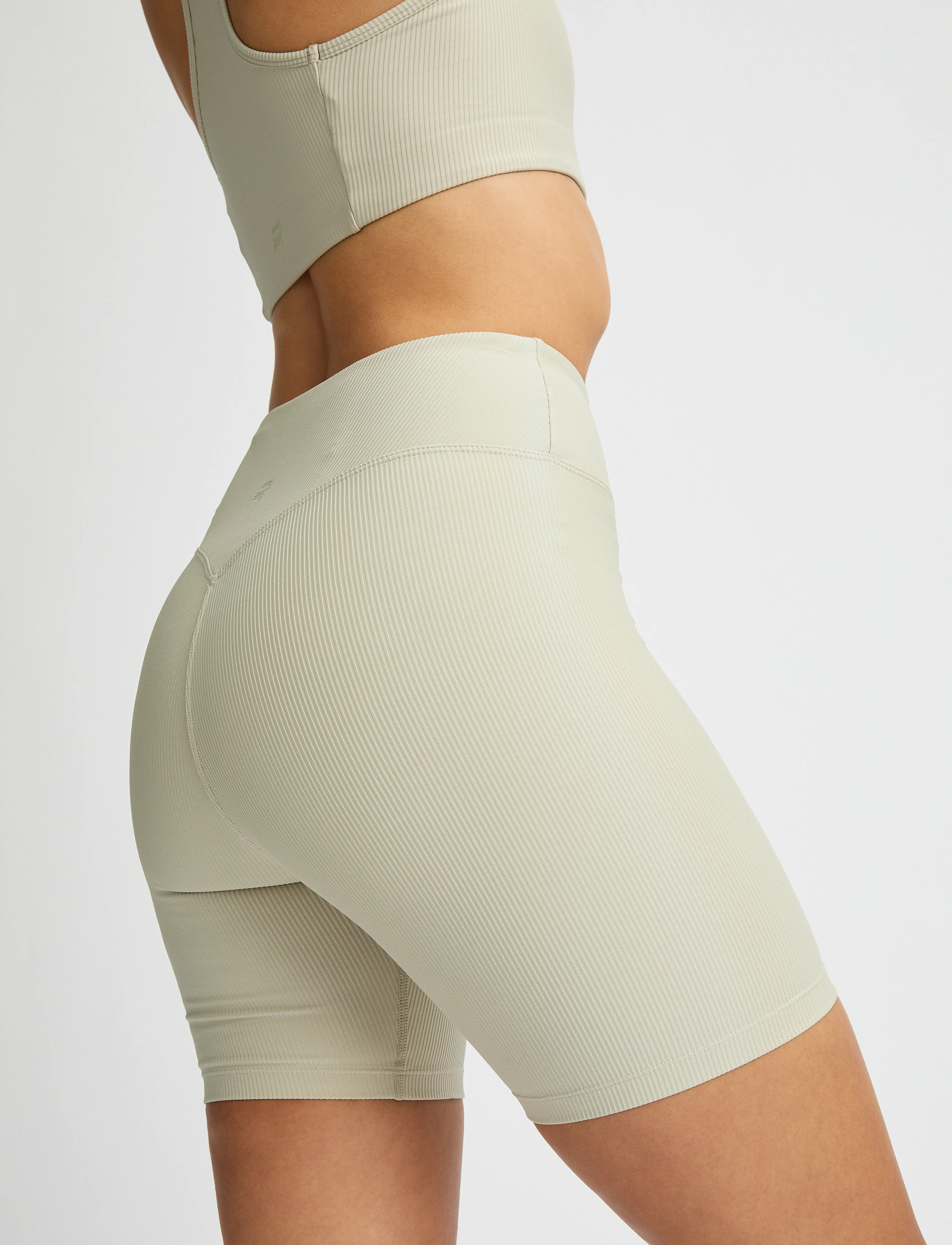 Röhnisch Ribbed R Bike Hw Tights, Kvinder, Ribbede Højtaljede Biker Shorts, Beige, Str: S