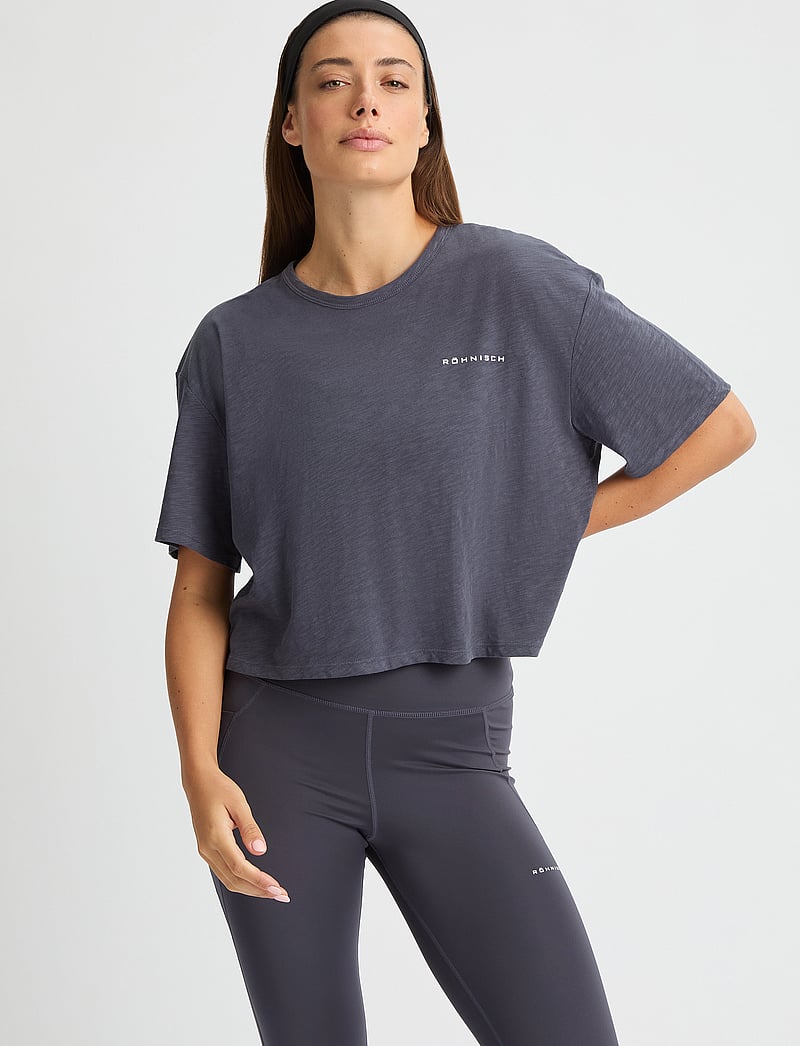 Röhnisch - Slub Cropped Tee - crop tops - dk grey plum - 0