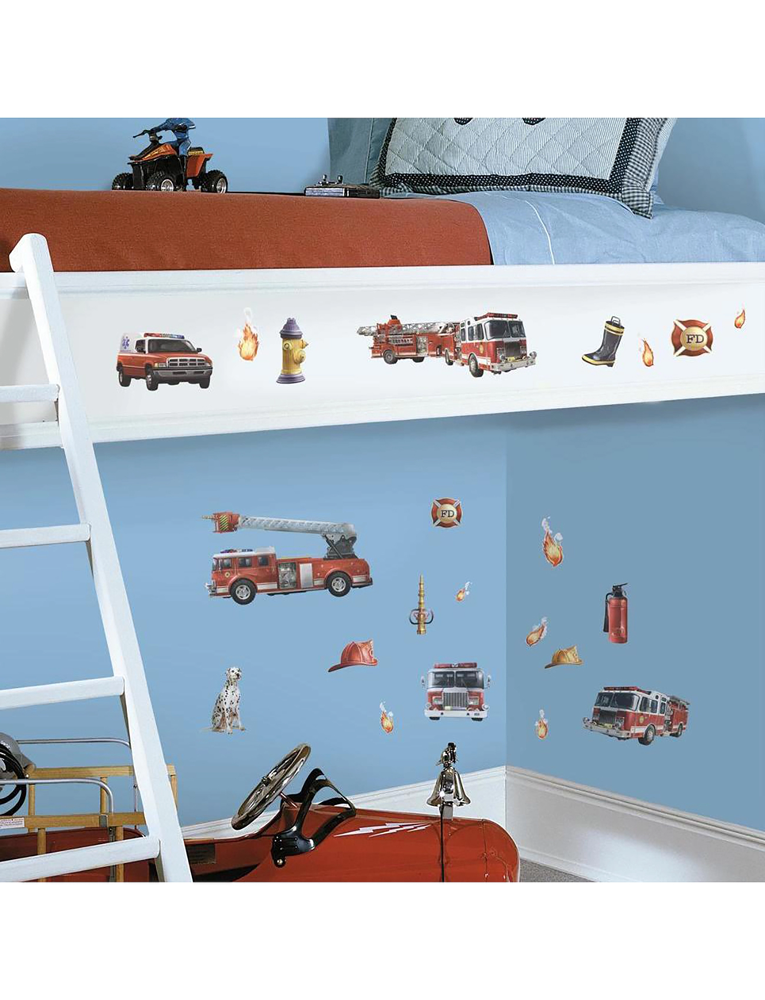 RoomMates Wallstickers - Fire Brigade/Fire Trucks, One Size, Red, Wall Stickers > Køretøjer, Børn