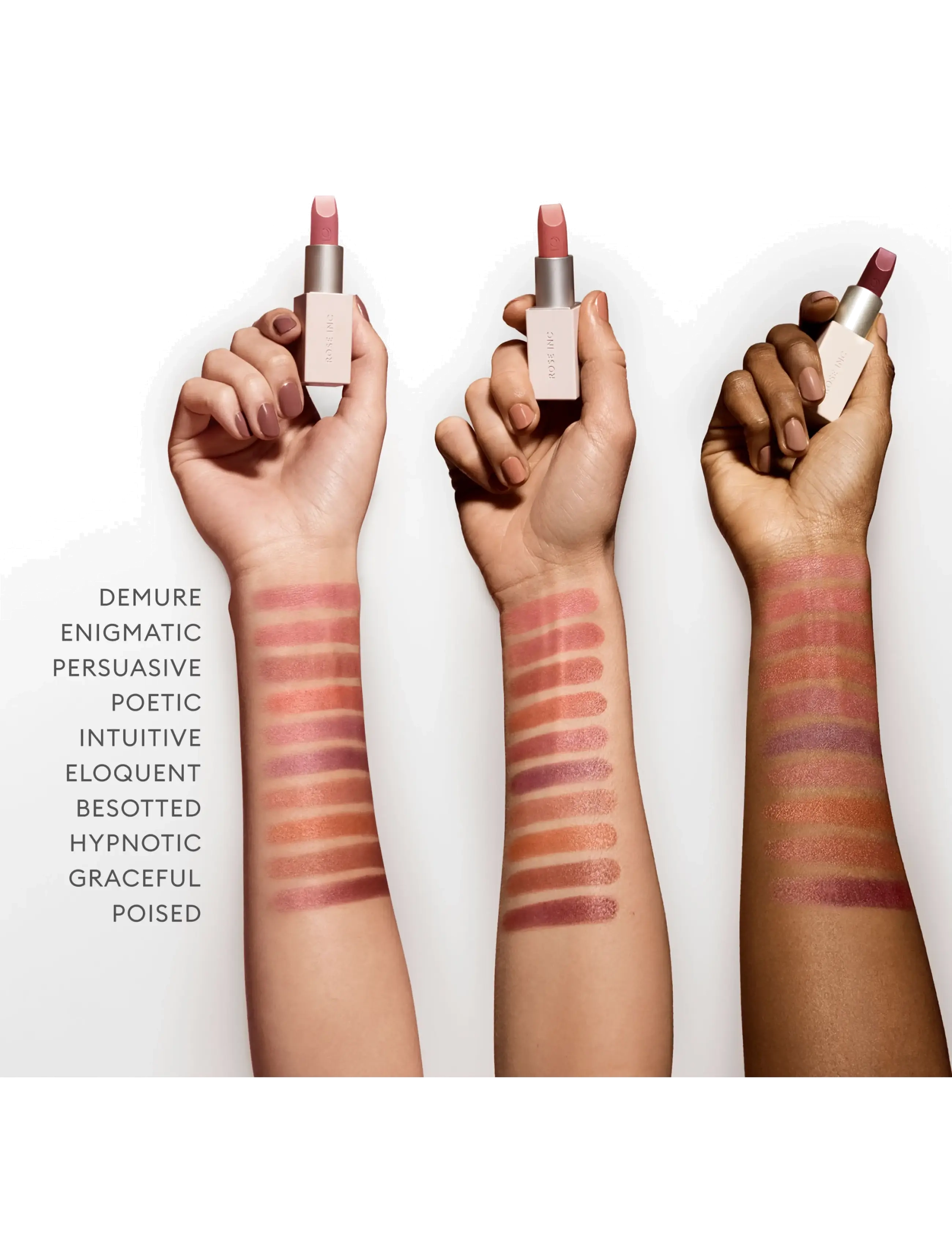 Rose Inc - Satin Lip Color Rich Refillable Lipstick - bliv klar til date night - demure - 3