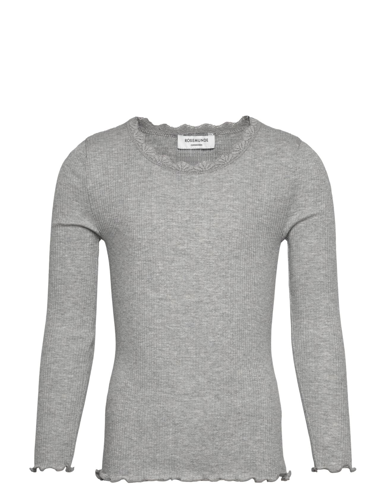 Rosemunde Kids Rkbalta Modal Ls Lace T-Shirt, 128, T-shirts, Grau - Long-sleeved Kinder