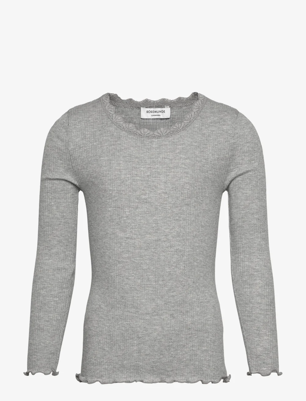 Rosemunde Kids - RKBalta Modal LS Lace T-shirt - langærmede t-shirts - light grey melange - 0