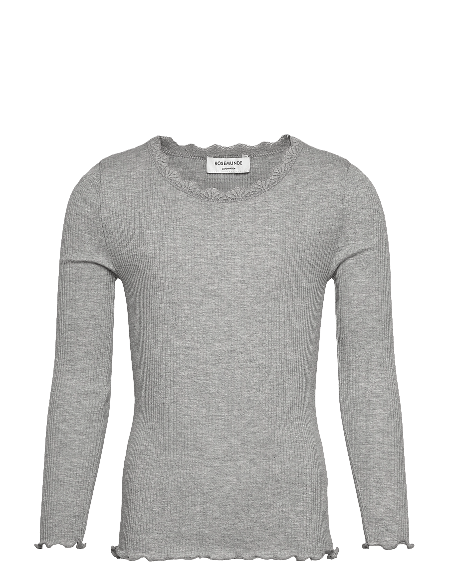 Rosemunde Kids - RKBalta Modal LS Lace T-shirt - t-shirts à manches longues - light grey melange - 0