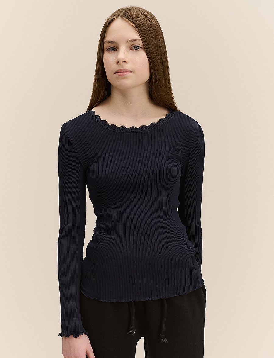 Rosemunde Kids - RKBalta Modal LS Lace T-shirt - t-shirts à manches longues - navy - 0