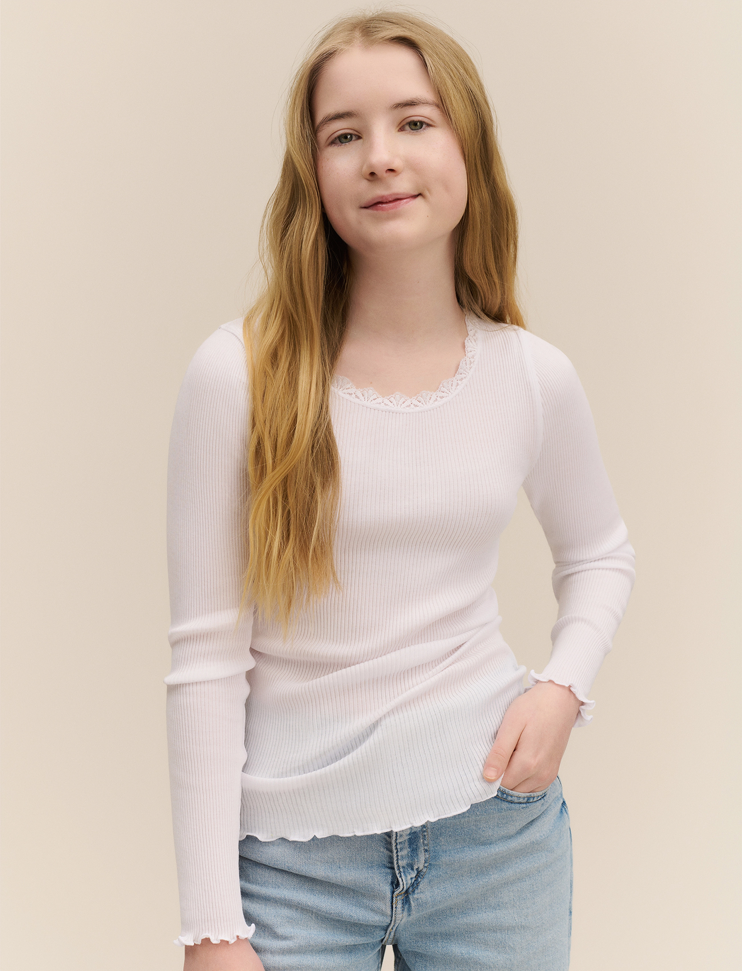Rosemunde Kids RKBalta Modal LS Lace T-shirt - Langærmede T-shirts - NEW WHITE / white