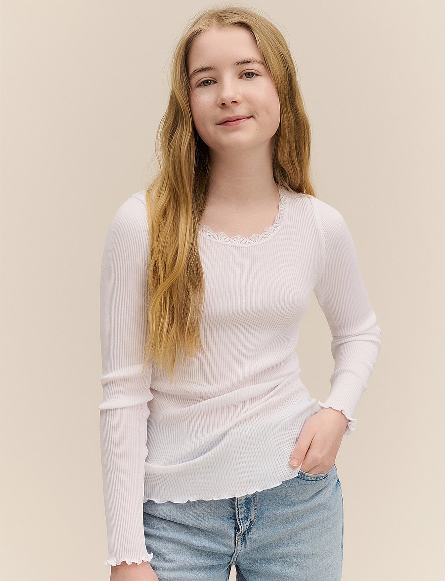 Rosemunde Kids - RKBalta Modal LS Lace T-shirt - t-shirts à manches longues - new white - 0