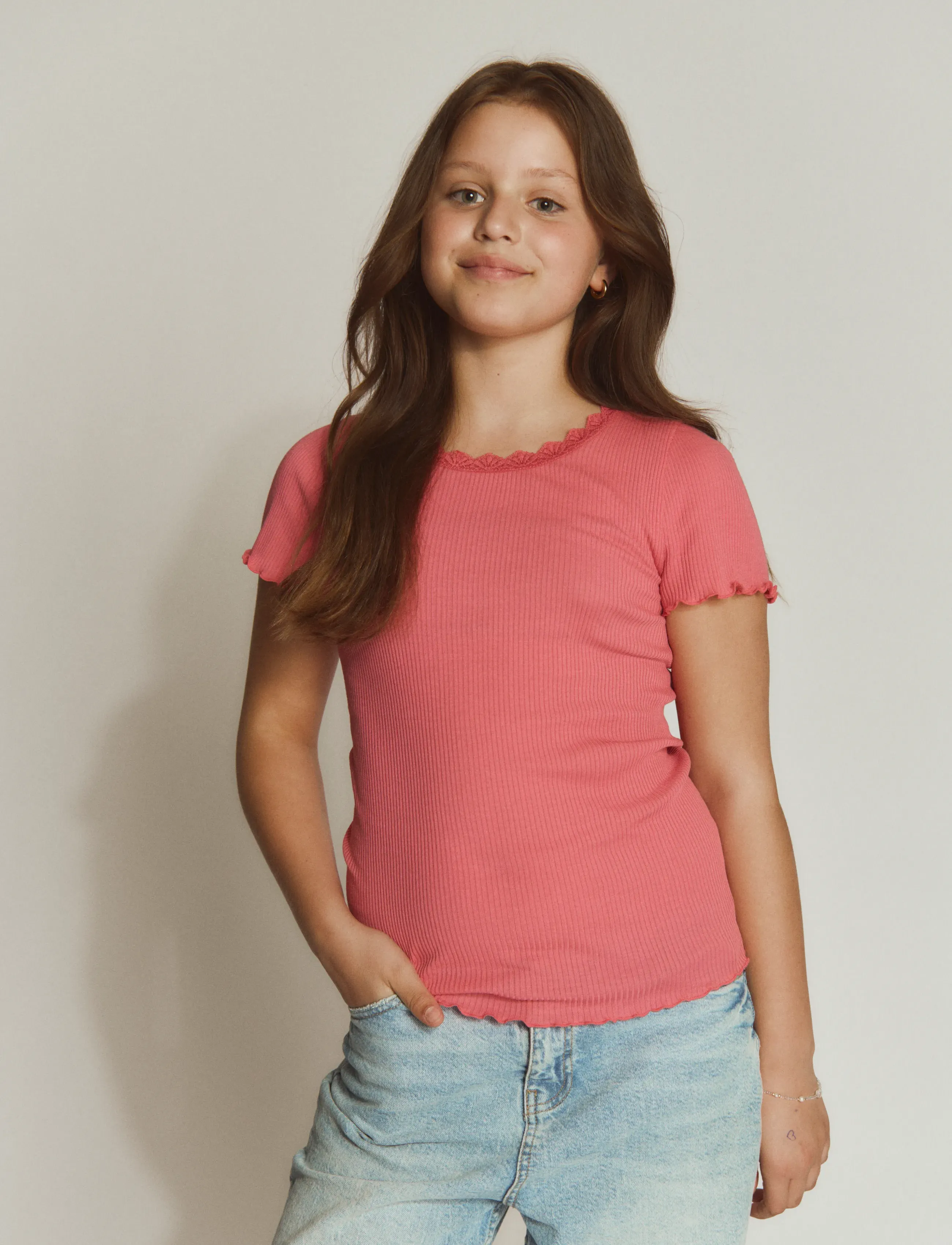 Rosemunde Kids RKBalta Modal SS Lace T-shirt - Topper & T-skjorter - RAPTURE ROSE / pink/rose