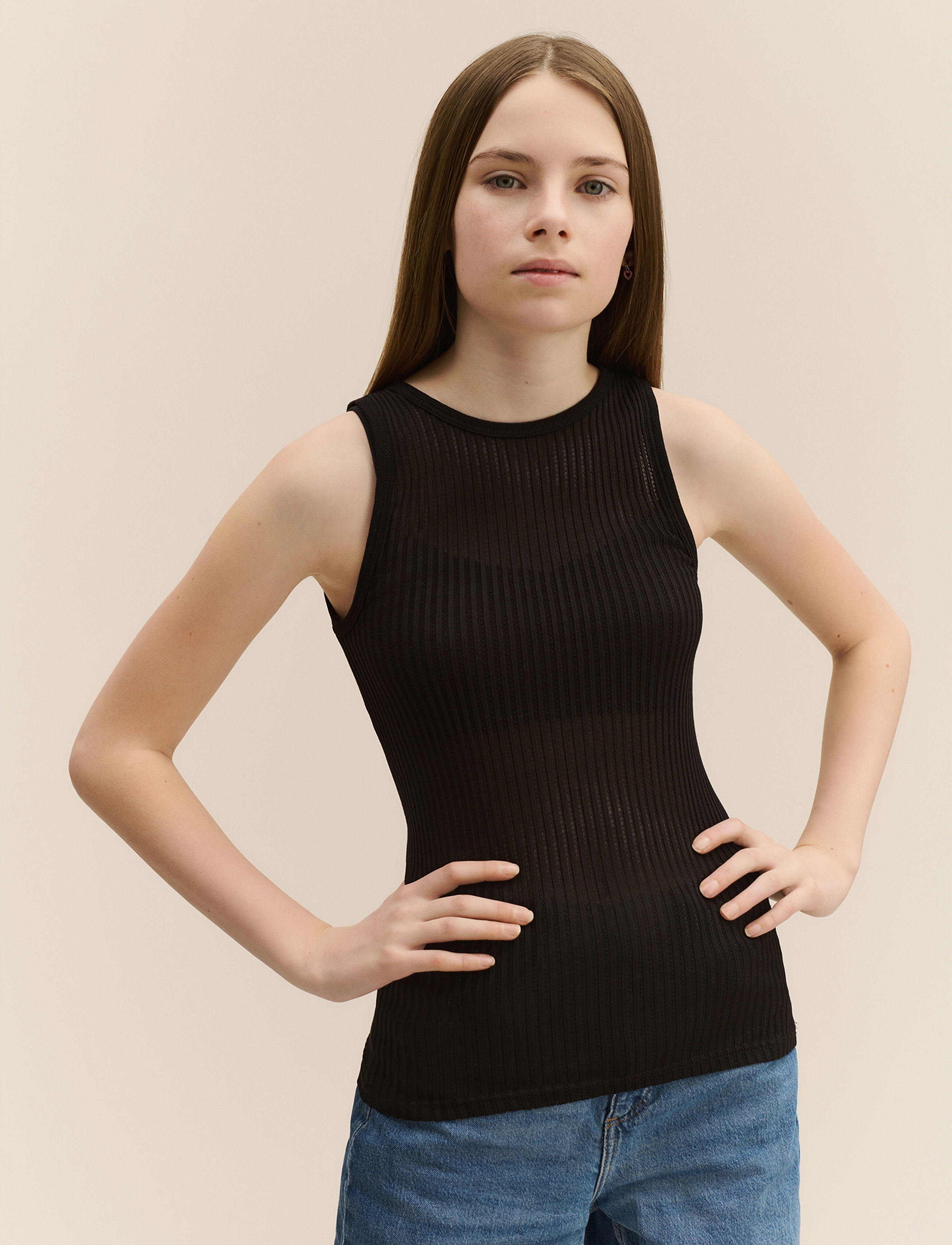 Rosemunde Kids Rkbaku Tank Top, Børn, Ribbet Tank Top, Sort, Str: 140