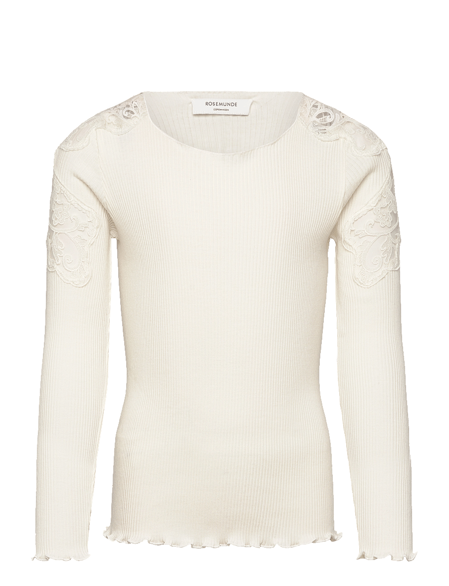 Rosemunde Kids - RKBaybay LS Blouse w/ Lace - långärmade t-shirts - ivory - 0