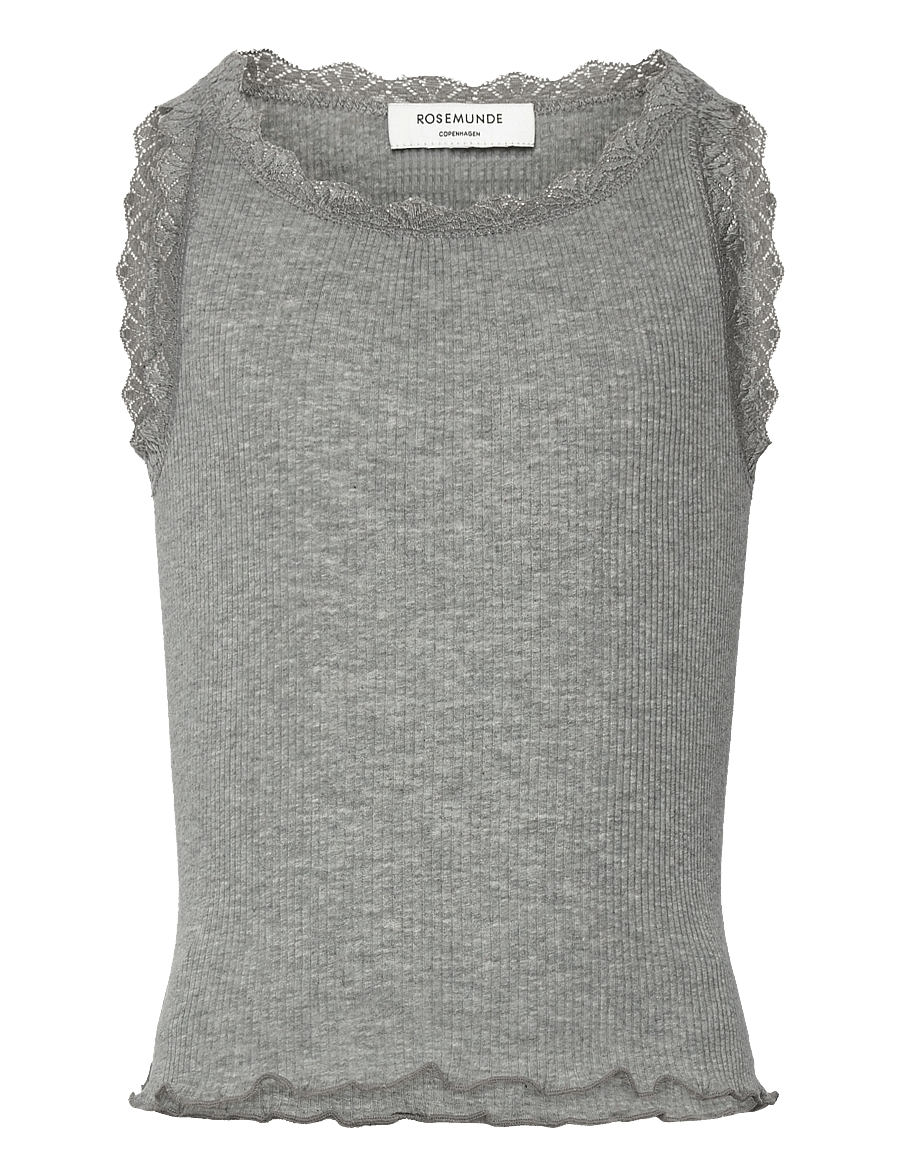 Rosemunde Kids - RKBalta Modal SL Short Lace Top - tanktops - light grey melange - 0