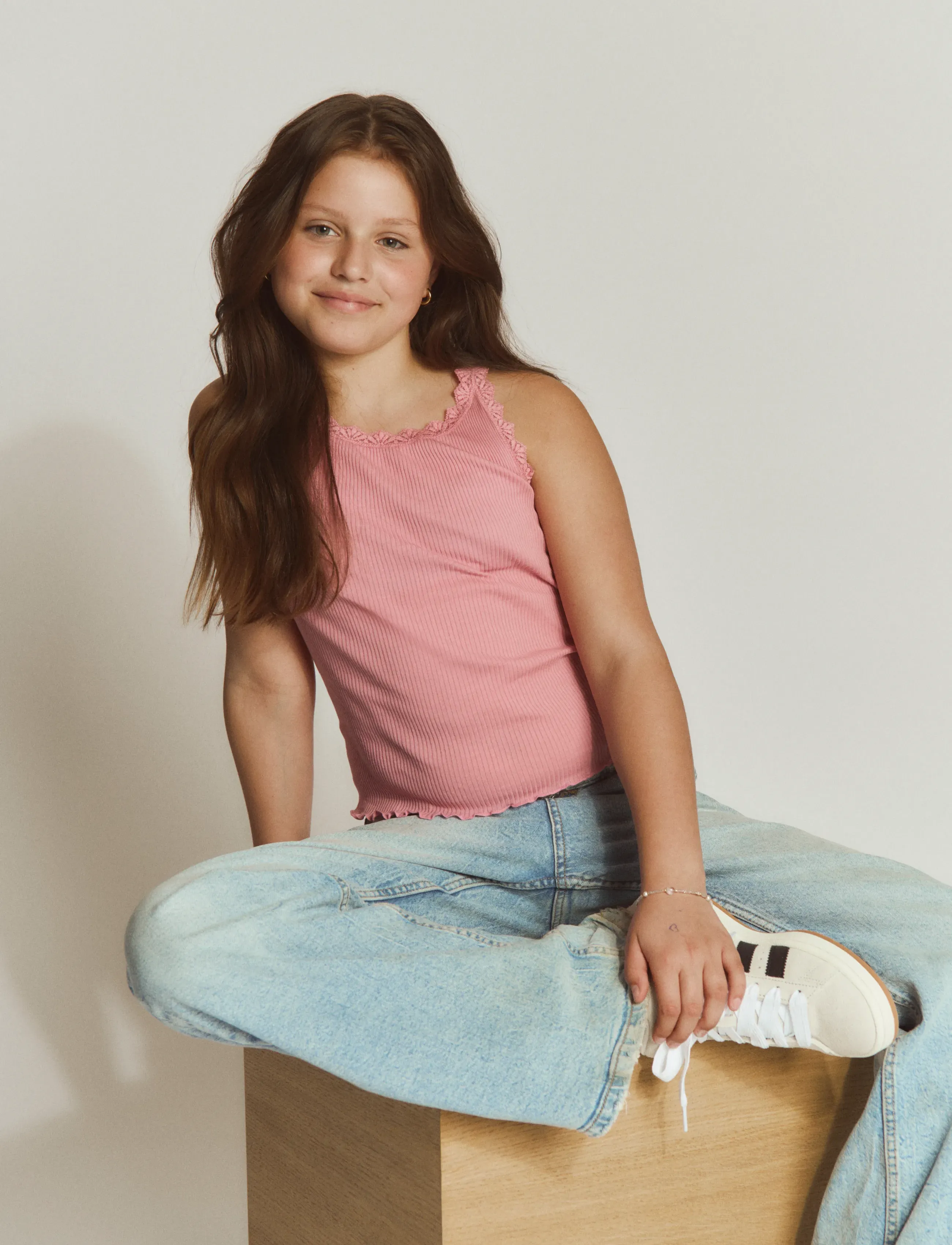 Rosemunde Kids Rkbalta Modal Sl Short Lace Top, 152, T-shirts, Rosa - Sleeveless, Kinder