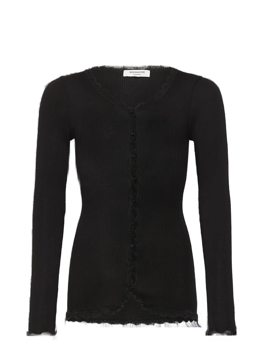 Rosemunde Kids - RKBalta Modal LS Lace Cardigan - cardigans - black - 1