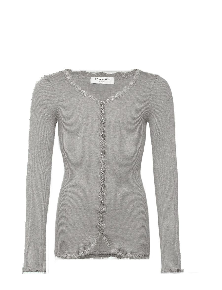 Rosemunde Kids - RKBalta Modal LS Lace Cardigan - cardigans - light grey melange - 1