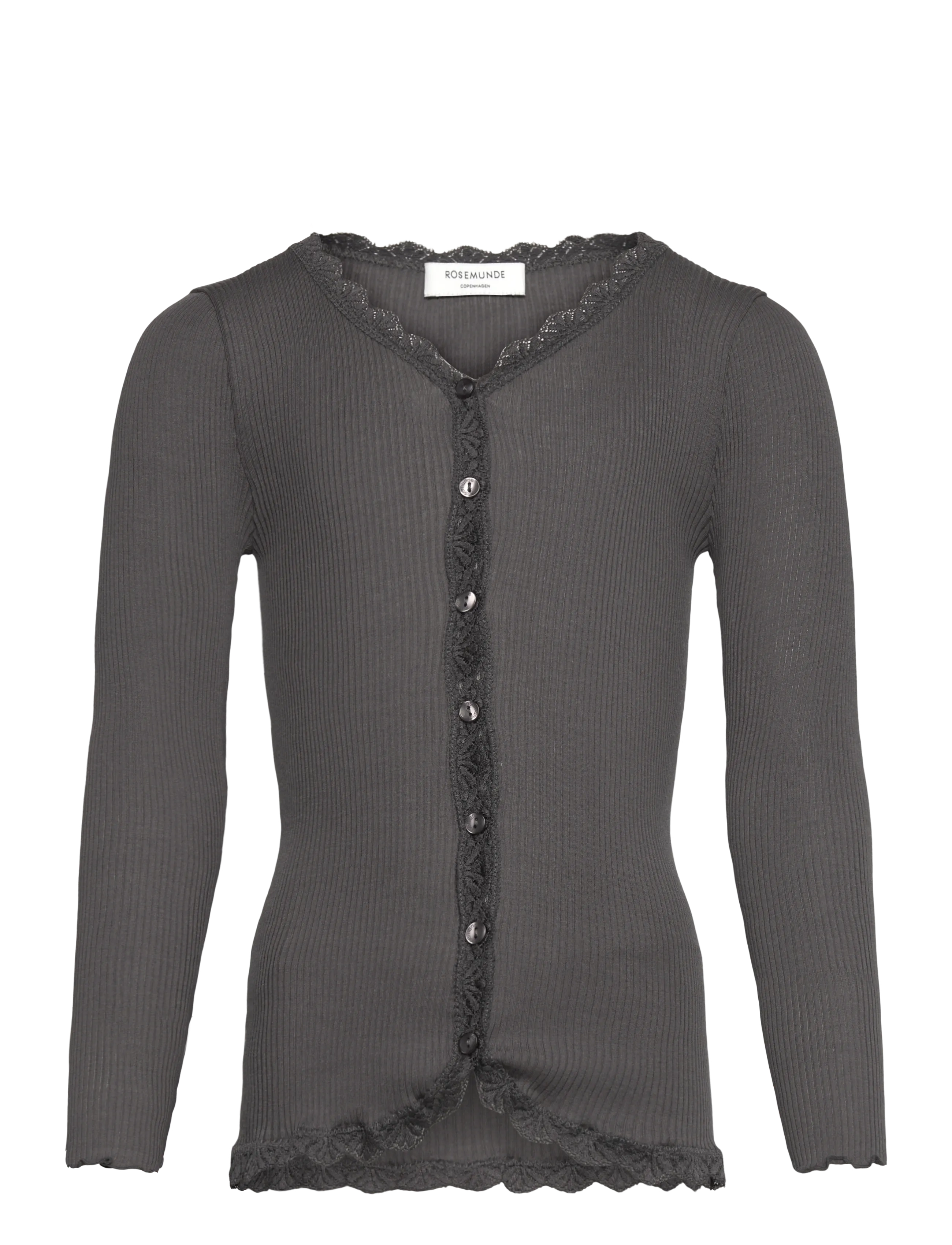 Rosemunde Kids Rkbalta Modal Ls Lace Cardigan, 152, T-shirts, Grau - Long-sleeved Kinder
