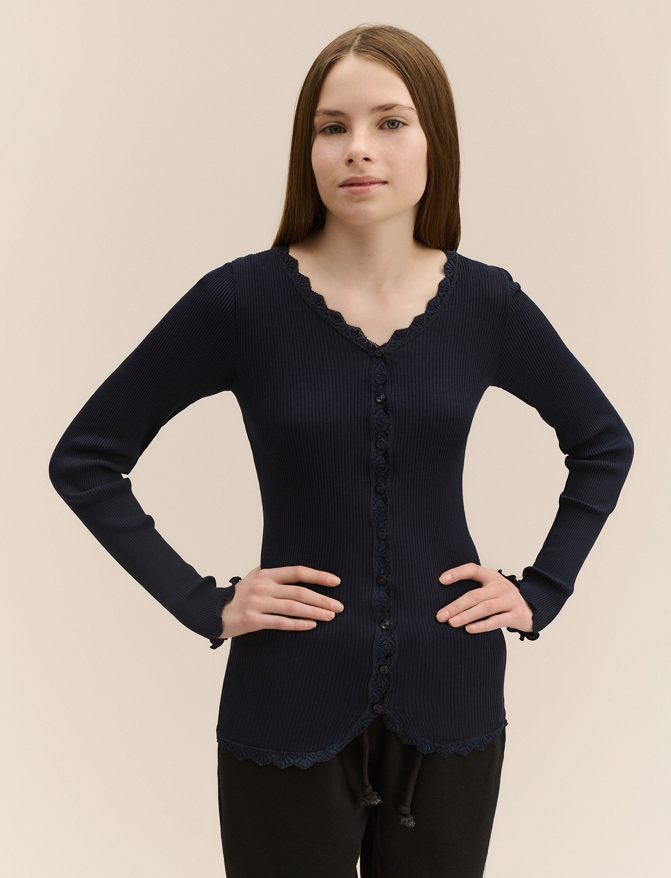 Rosemunde Kids Rkbalta Modal Ls Lace Cardigan, Børn, Langærmet Blonde Cardigan, Navy, Str: 140