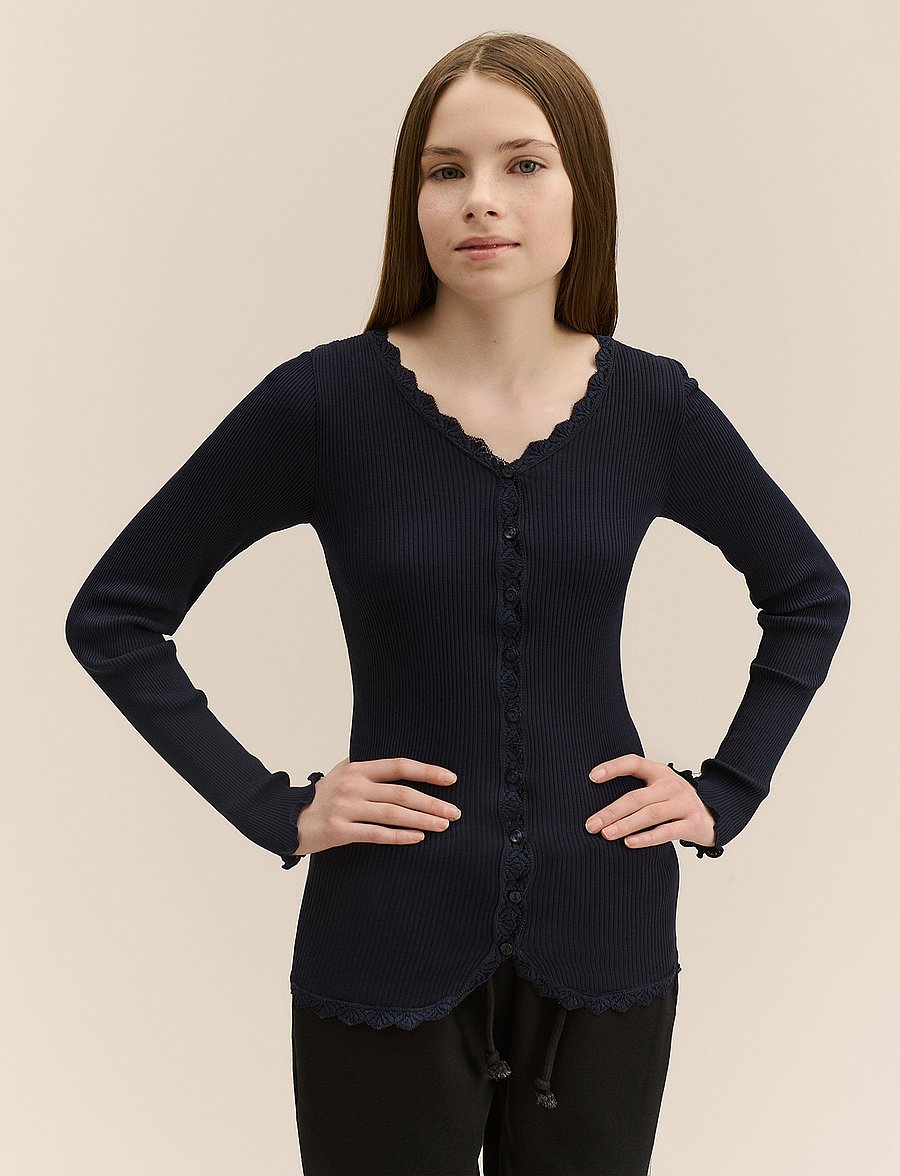 Rosemunde Kids - RKBalta Modal LS Lace Cardigan - cardigans - navy - 0