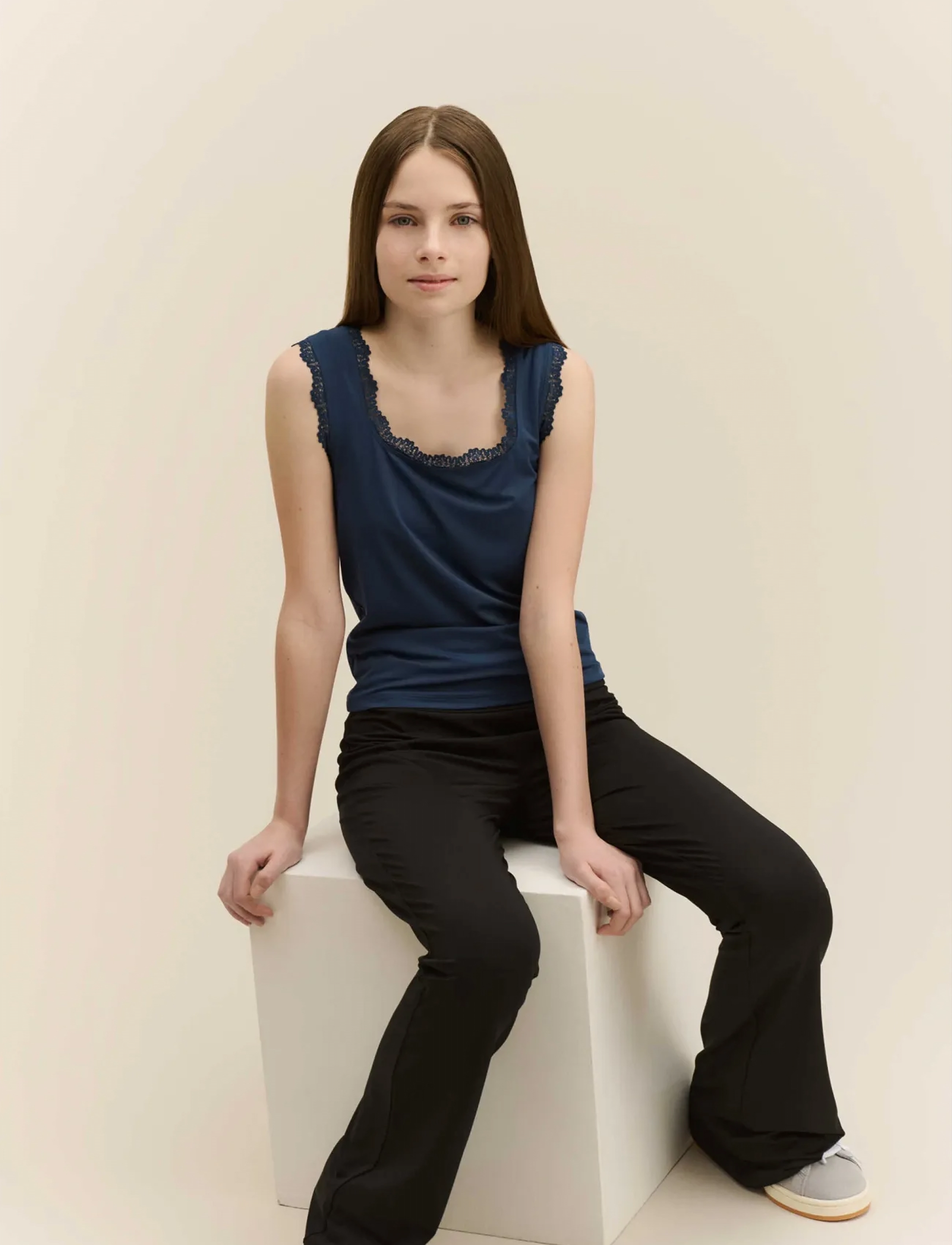 Rosemunde Kids Rkbillie Sl Square Lace Top, 140, Navy, T-Shirts > Uden Ærmer, Børn