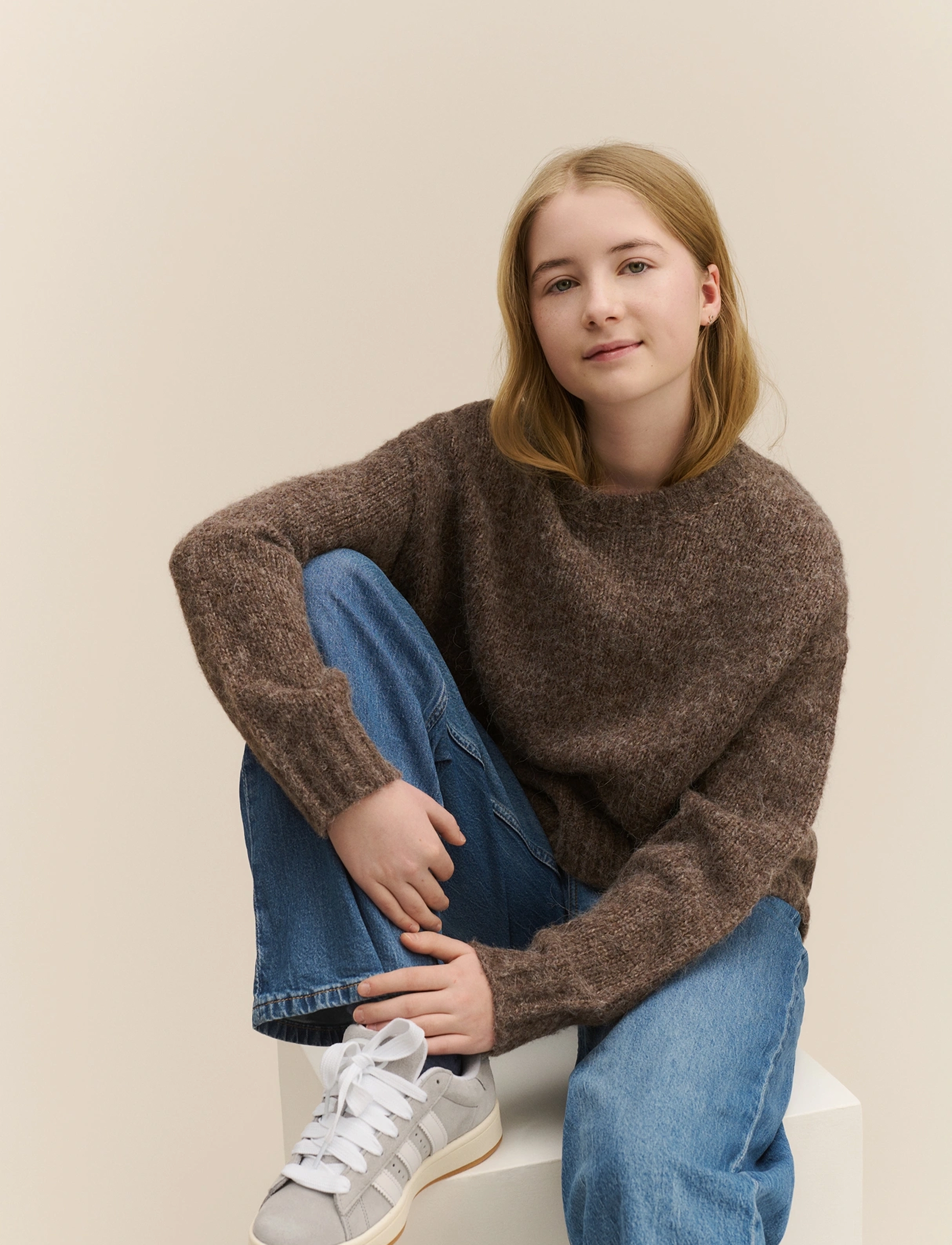 Rosemunde Kids RKTulip Wool Blend  LS Short O-neck - Jumpers - BROWN GREY MEL / brown