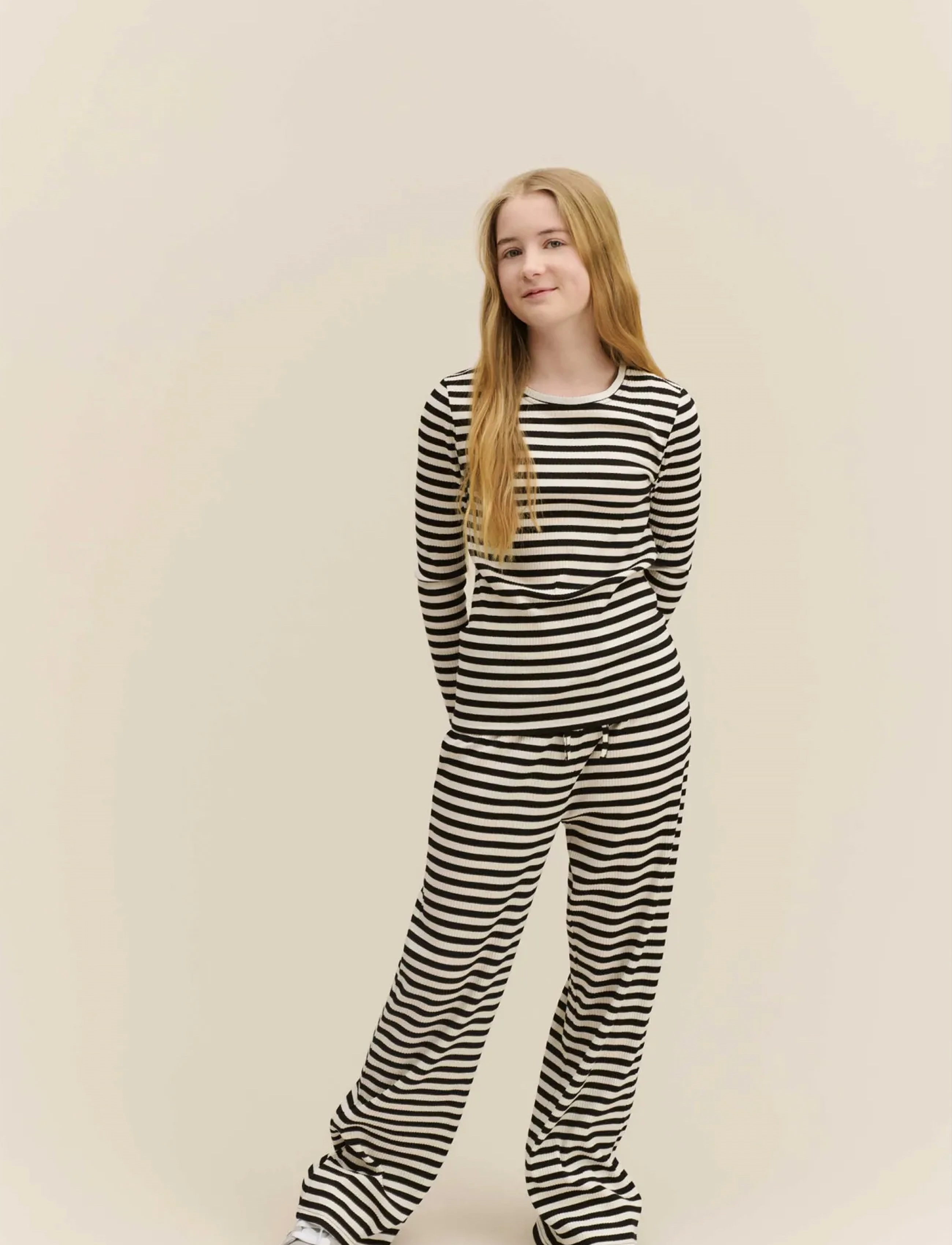 Rosemunde Kids RKIvanna MW Long Trousers - Underdele - BLACK WHITE STRIPE / black
