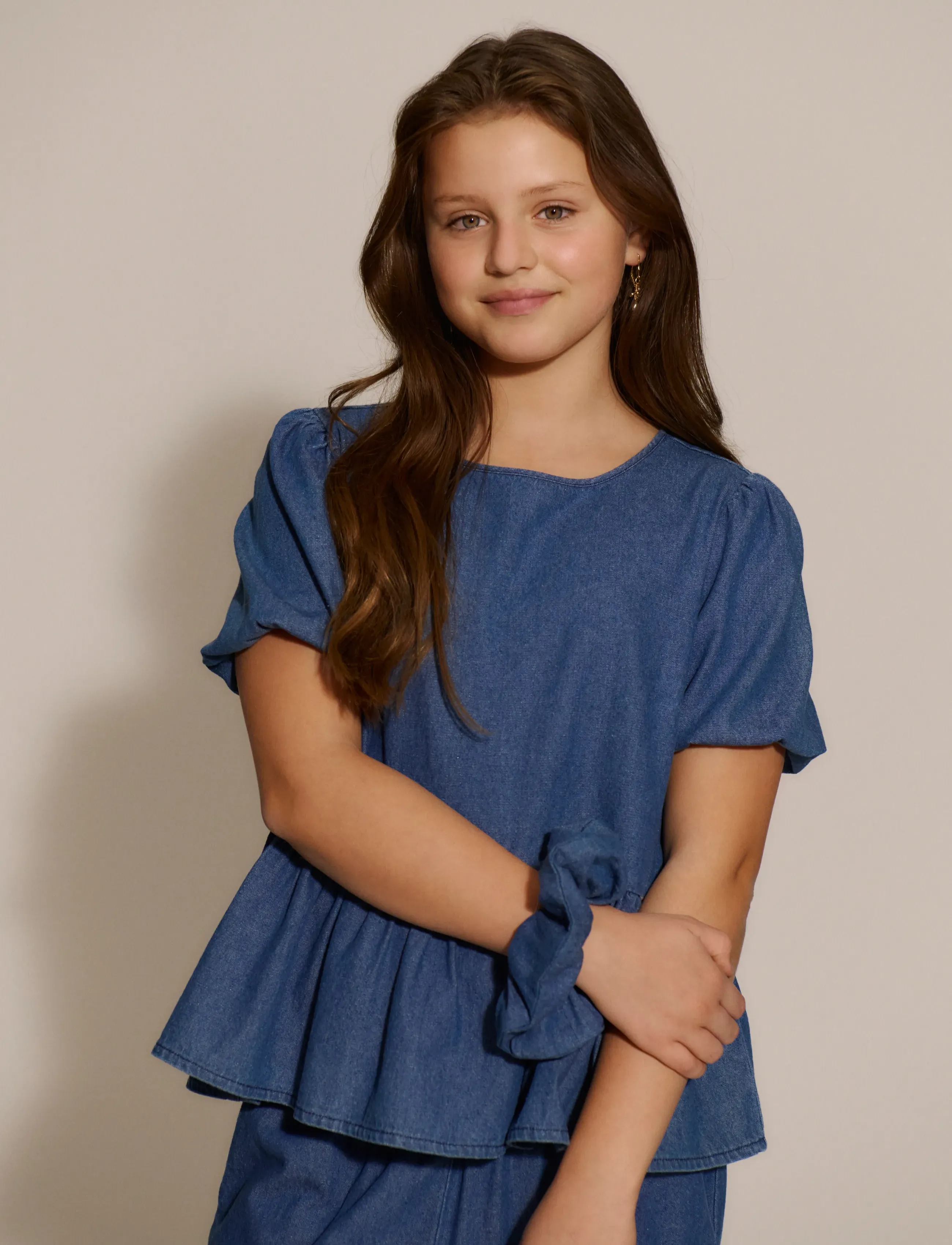 Rosemunde Kids Rklise Denim Ss Blouse, Denim Peplum Bluse, Blå, Str: 140